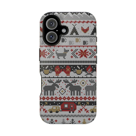 Cute Cozy Cabin Knit MagSafe case with festive Christmas sweater design for iPhone. Perfect cute phone cover for holiday spirit.