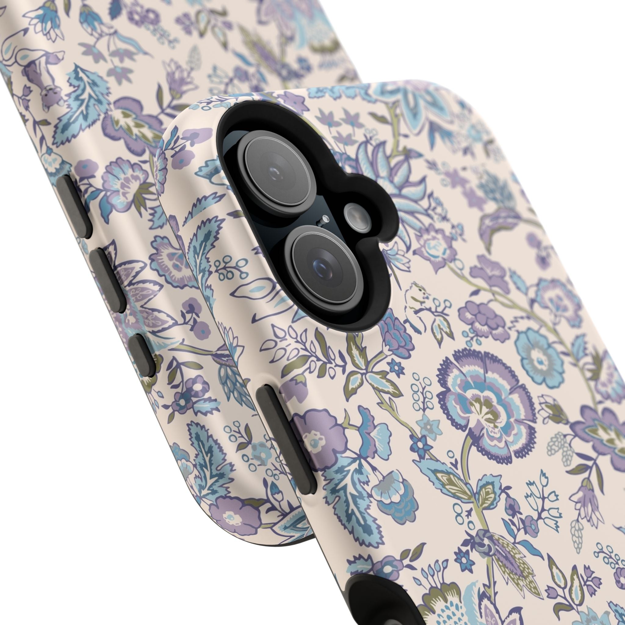 Blue CottageCore floral MagSafe iPhone case, featuring a whimsical and cute flower design for nature lovers.