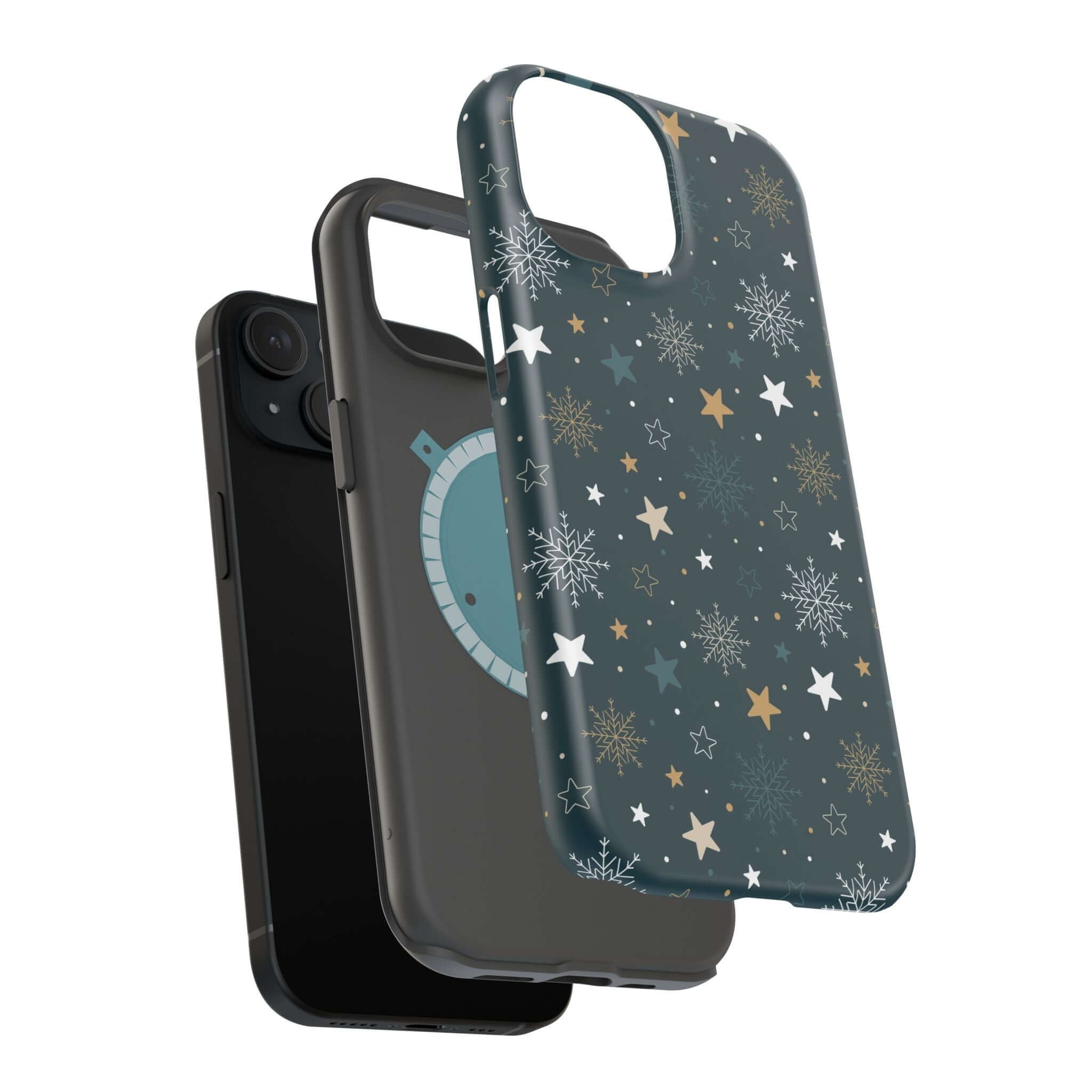 Frosted Wishes MagSafe holiday phone case with festive snowflake and star design, perfect Xmas and Christmas cute phone cover.