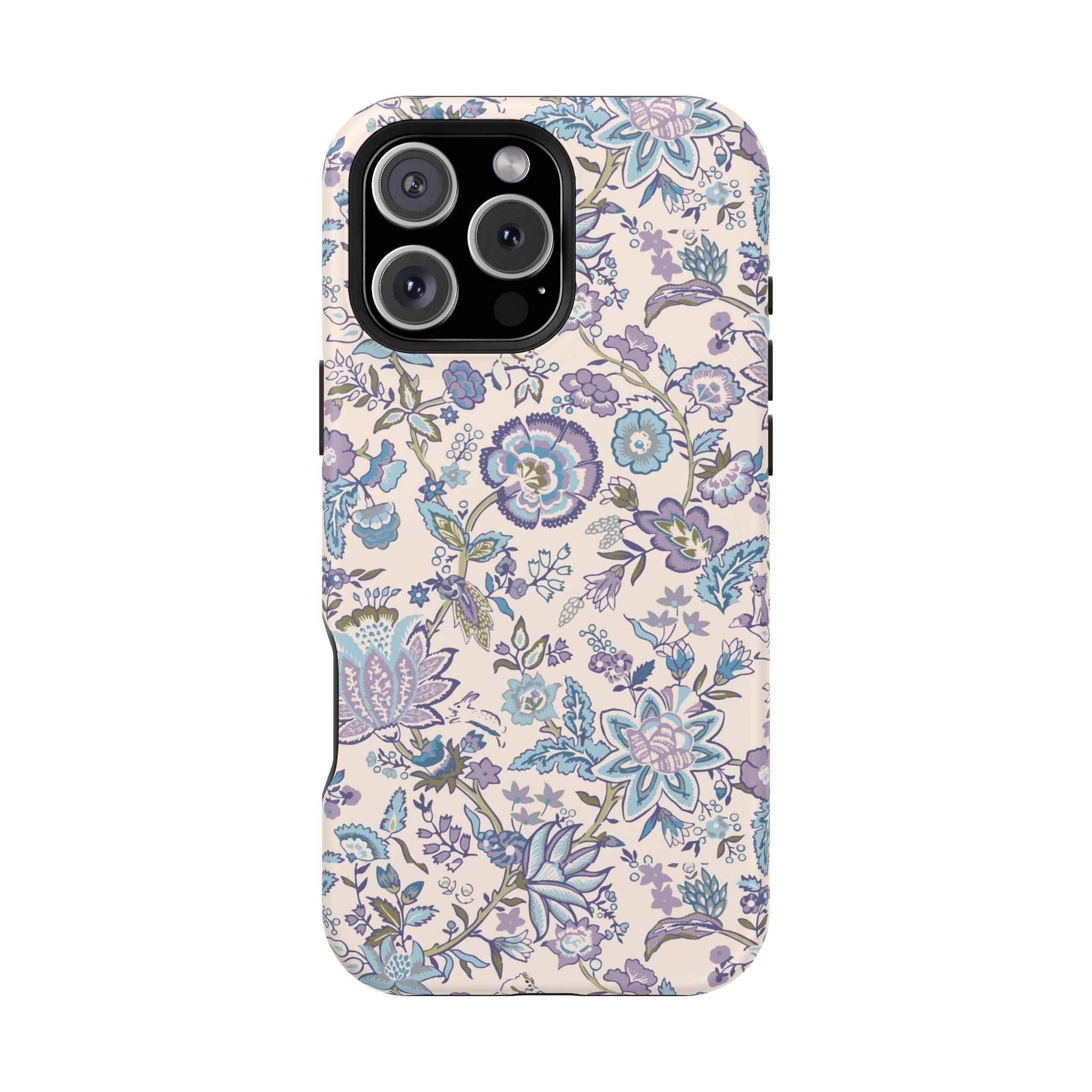 Blue CottageCore MagSafe iPhone Case with whimsical floral design, perfect cute phone cover to add nature's touch.