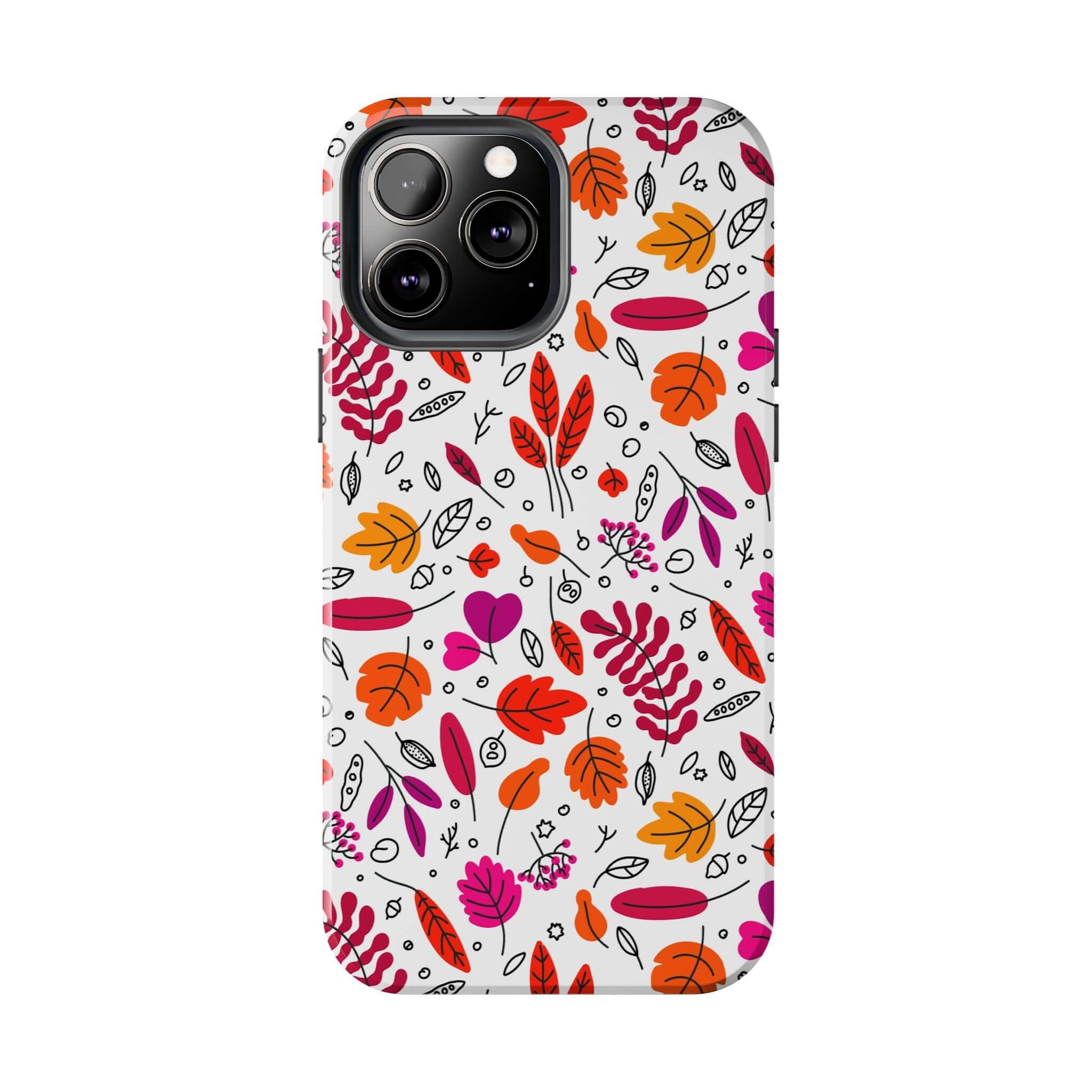 Fall in Love Fall Leaves wireless charging phone case with colorful autumn leaf design perfect for Halloween season and cute fall iPhone protection