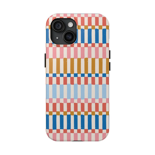 Colorwave Stripes vintage drawing case with vibrant horizontal and vertical stripes pattern for iPhone, cute iPhone case cover