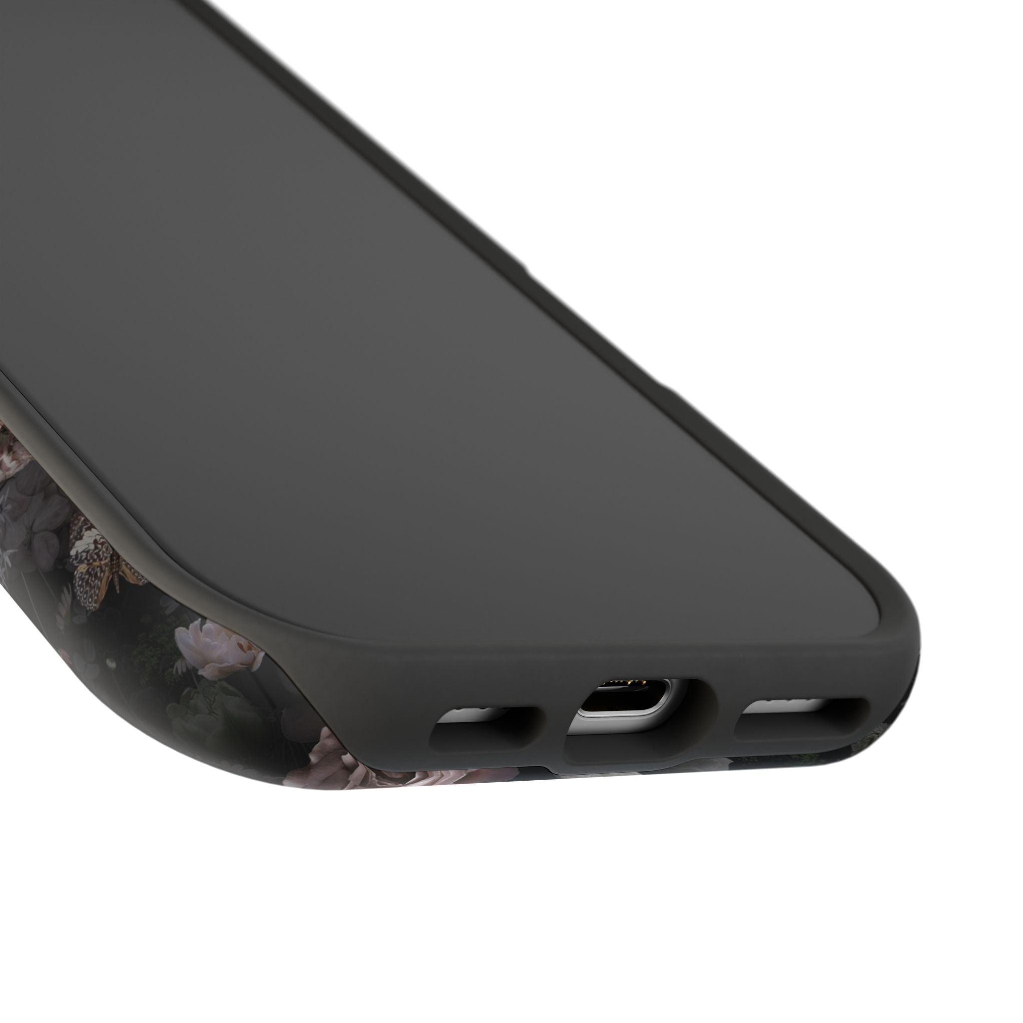 Midnight Curse Black Floral MagSafe iPhone Case showing black roses on a sleek and cute phone cover design.