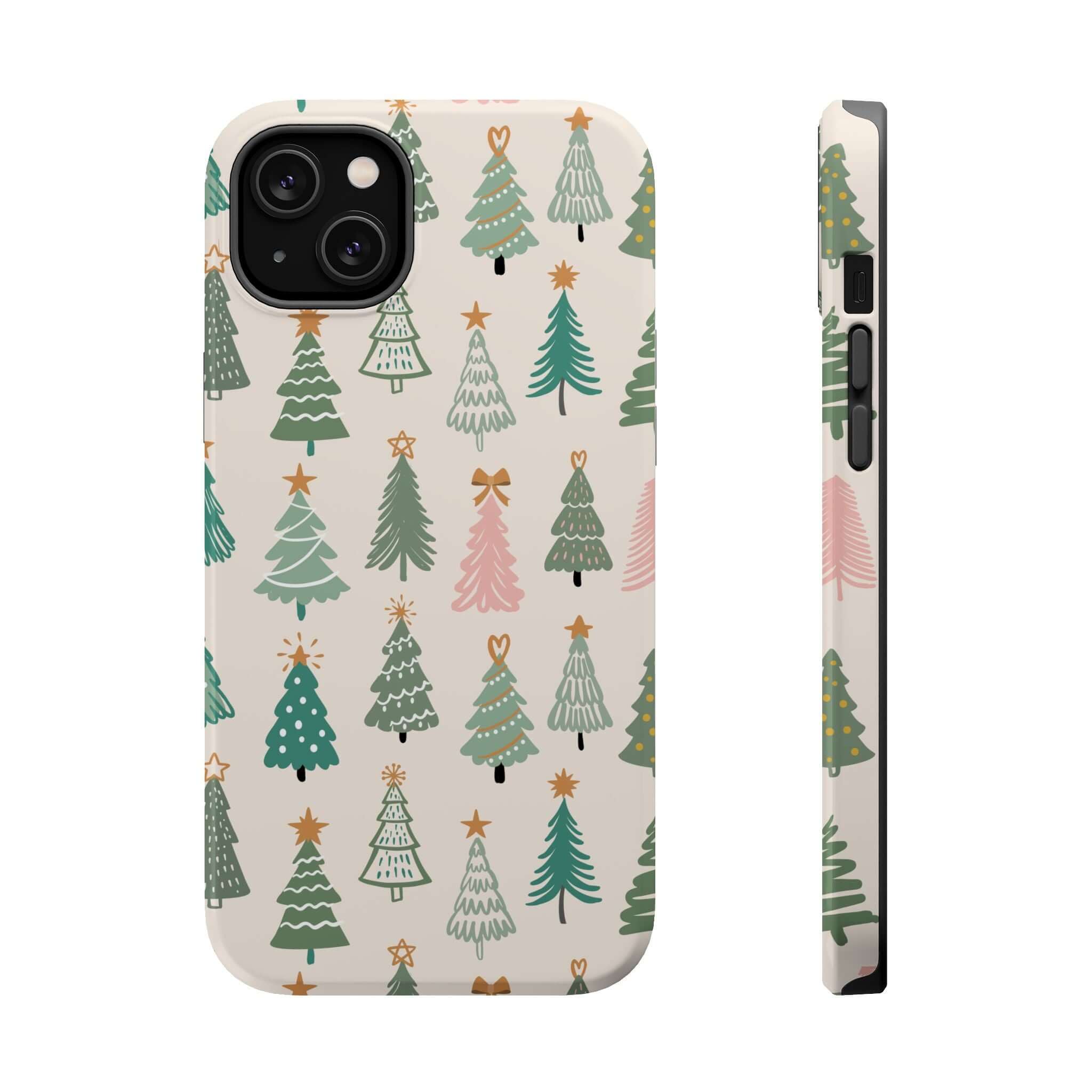 Festive O Christmas Tree MagSafe case with holiday tree design, perfect Xmas phone cover.