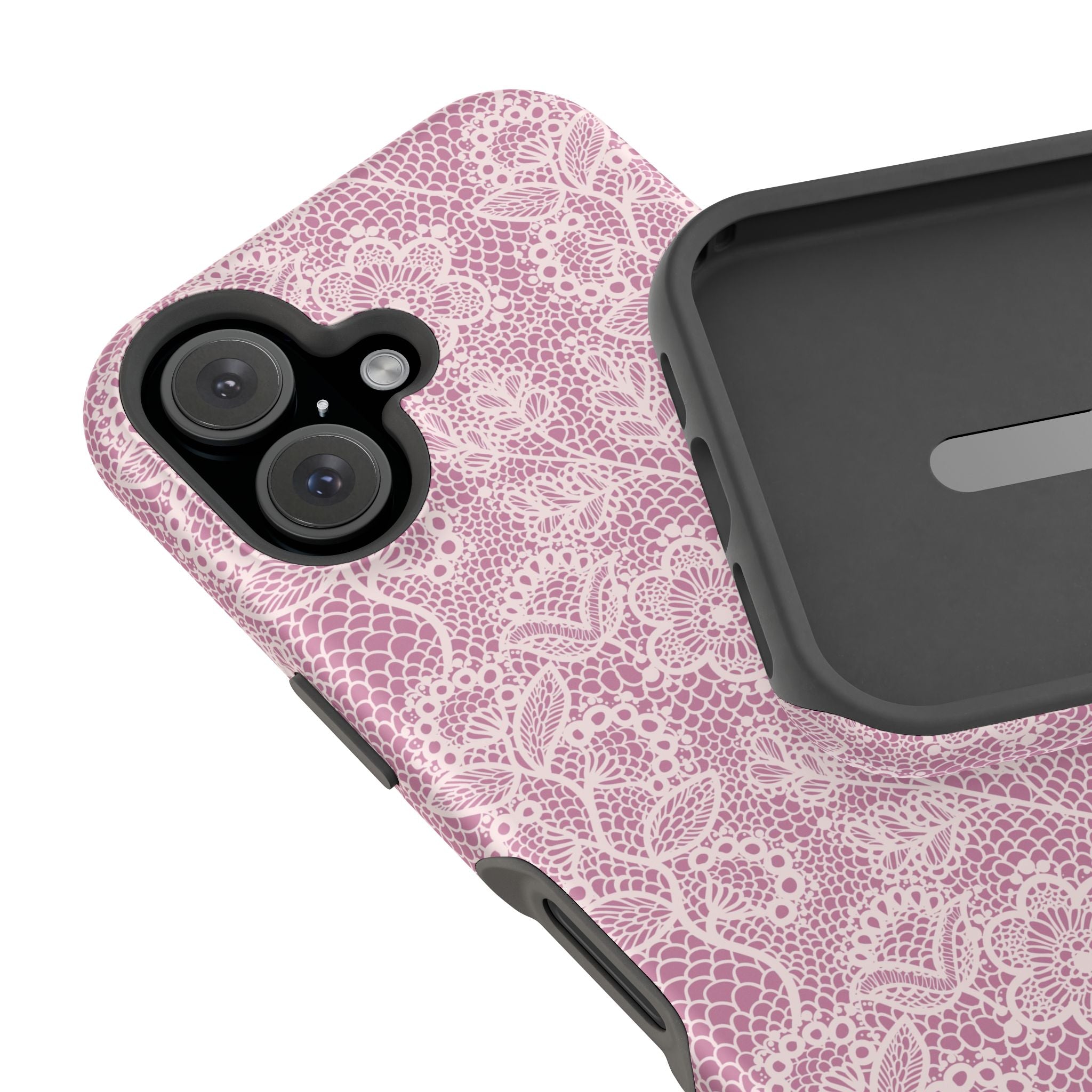 Pink Lace MagSafe iPhone Case with Floral Design, Cute Phone Cover, Country Charm Style for Protection and Style