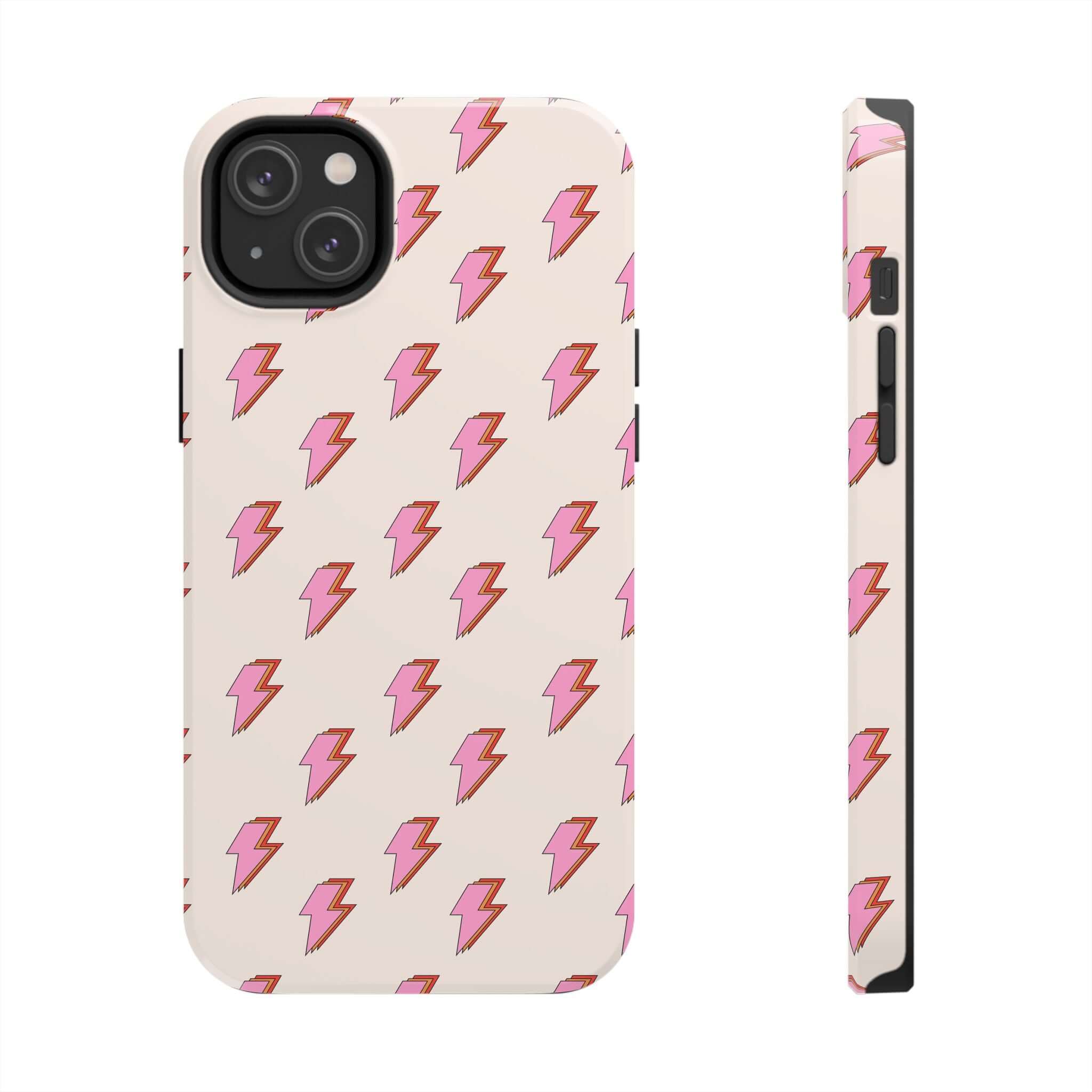 Cute iPhone case for iPhone 14 and 15 with pink lightning bolt design, offering stylish and retro protection for your phone