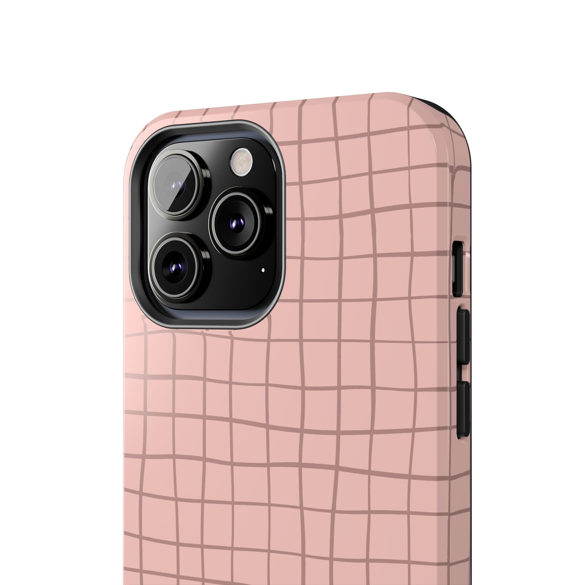 Blush Grid Pink Abstract iPhone Case with cute grid design. Custom phone cover with free shipping. MagSafe compatible case for iPhone.