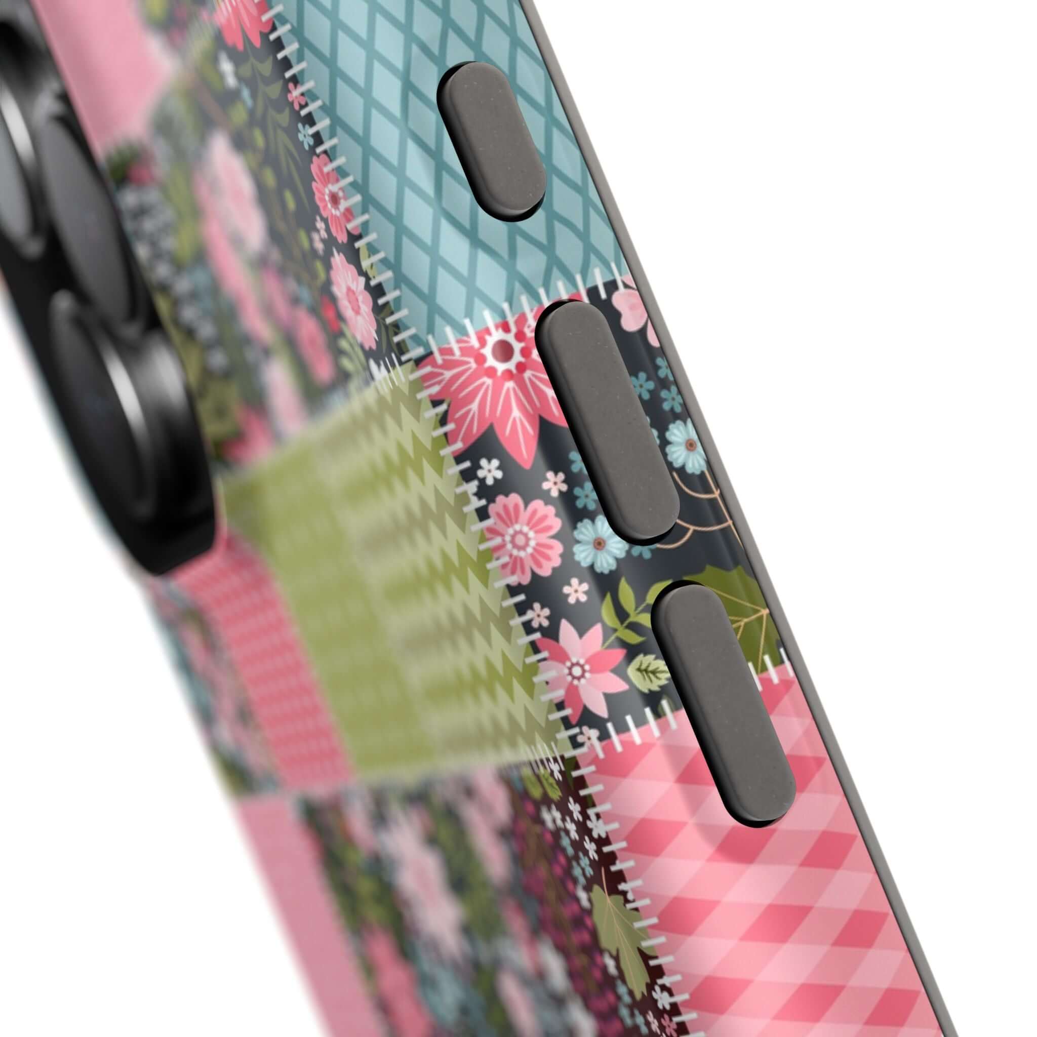 Groovy Floral Pattern MagSafe iPhone Case with Cute Wildflower Patchwork Design for Granola Girls.