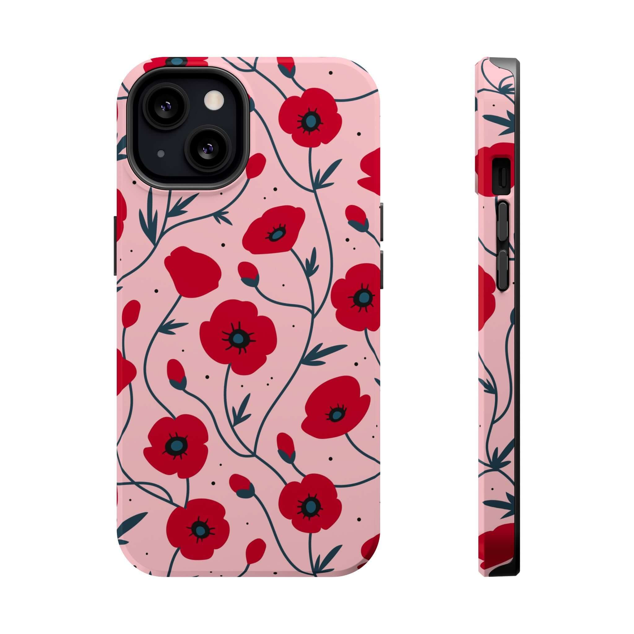 Pink Floral iPhone Case by Pink n Poppy, Cute Phone Case Brand with Red Flowers, Free Shipping, Stylish and Functional Accessory