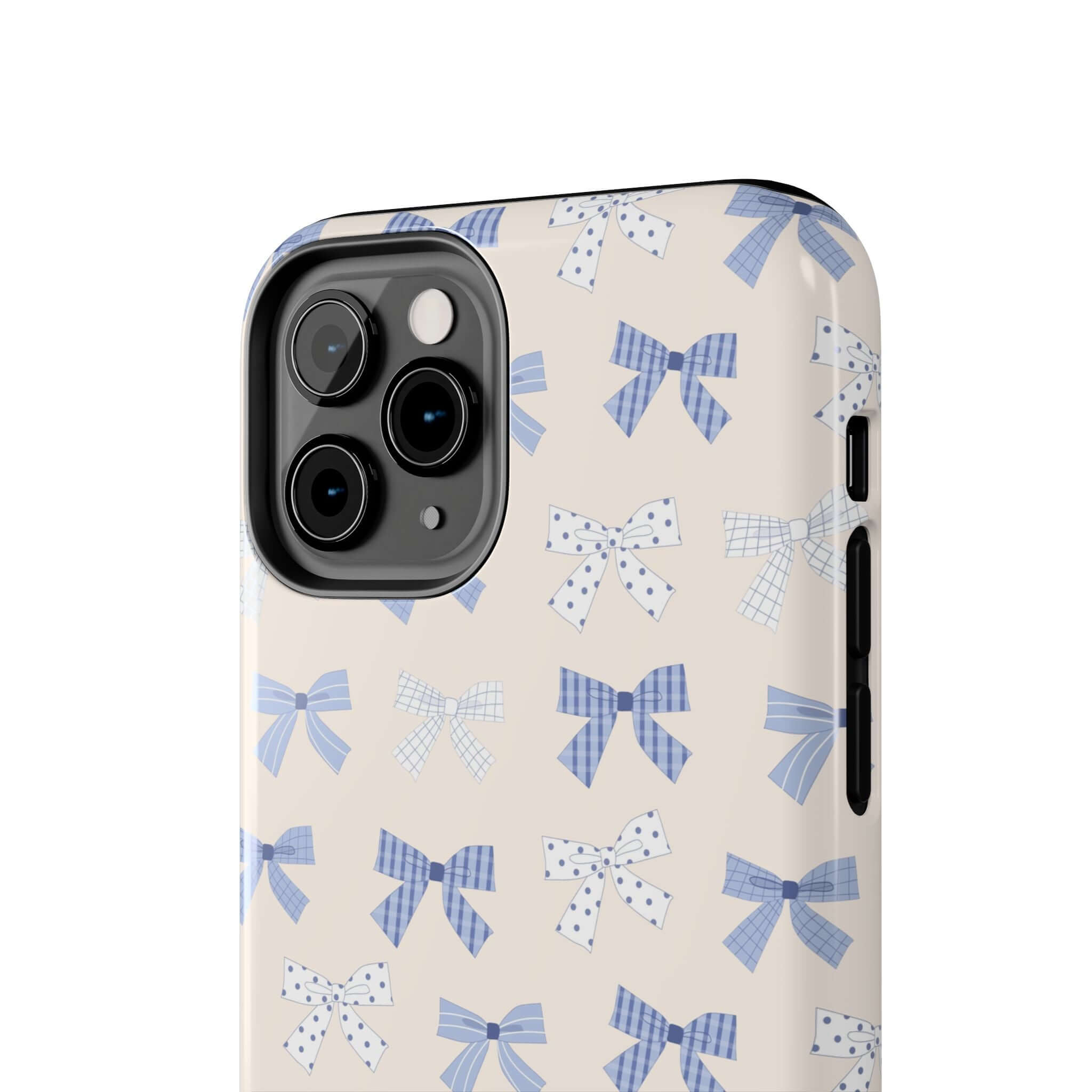 Cute phone case with blue bows for iPhone 16, perfect for the bride-to-be's playful and stylish look.