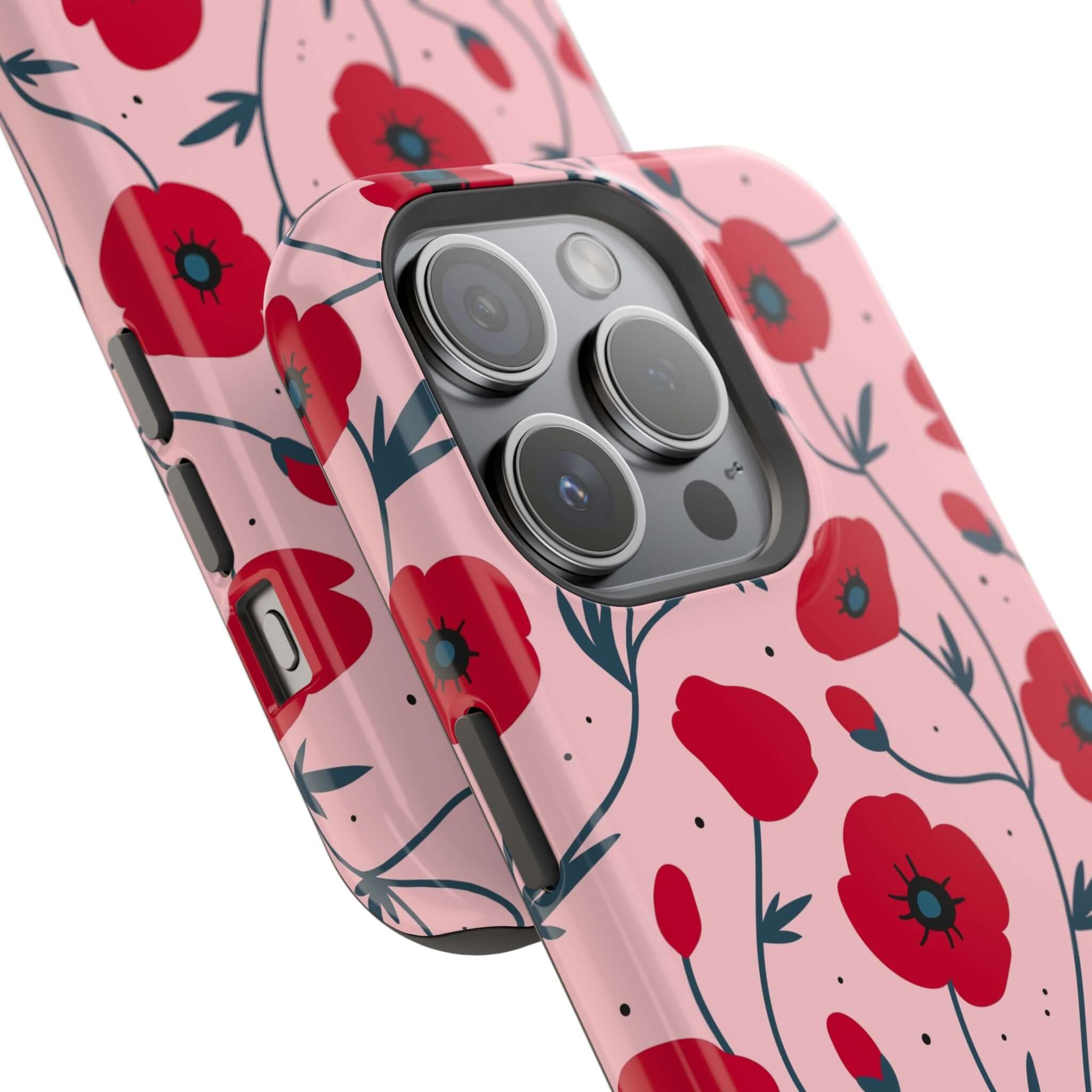 Cute Pink Floral iPhone Case by Pink n Poppy with Red Flowers and Free Shipping