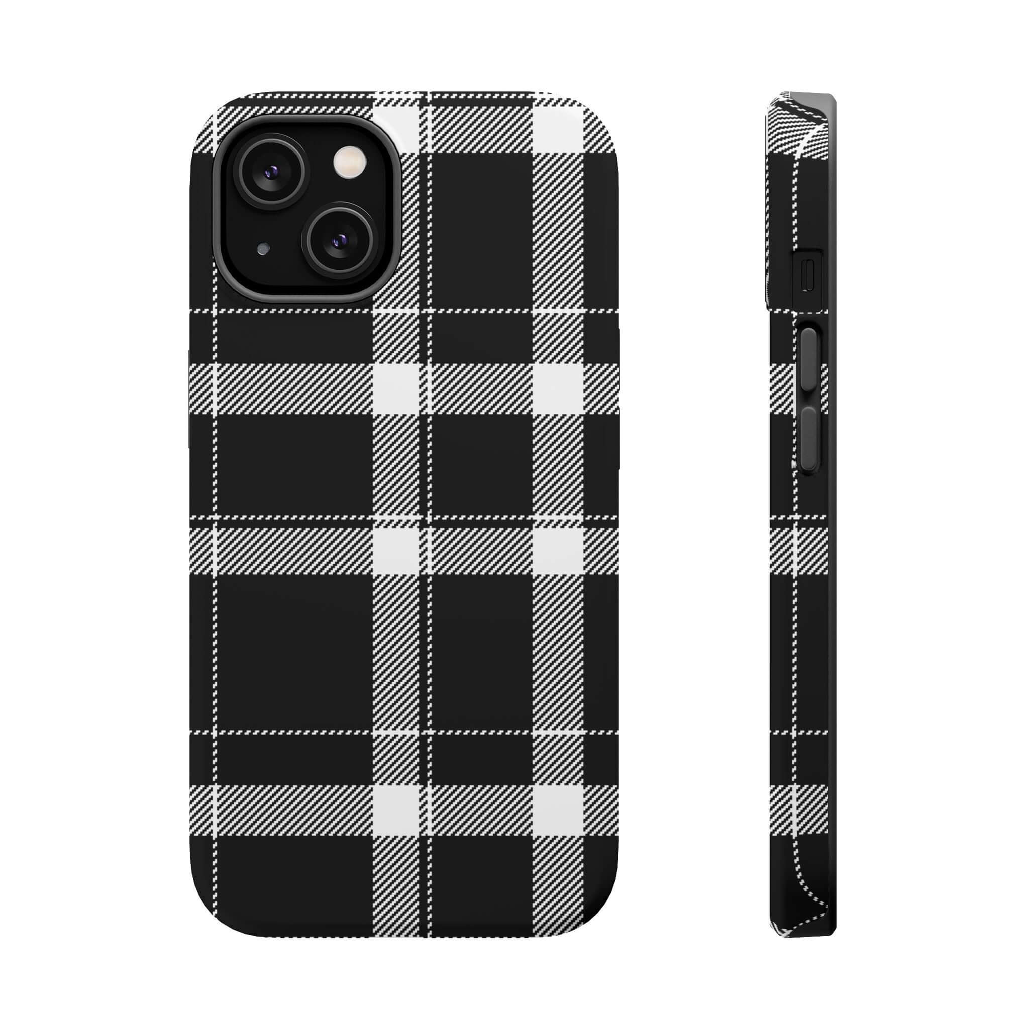 Cute black plaid phone cover for Apple iPhone, stylish protection for your device, perfect for fashion-forward individuals.