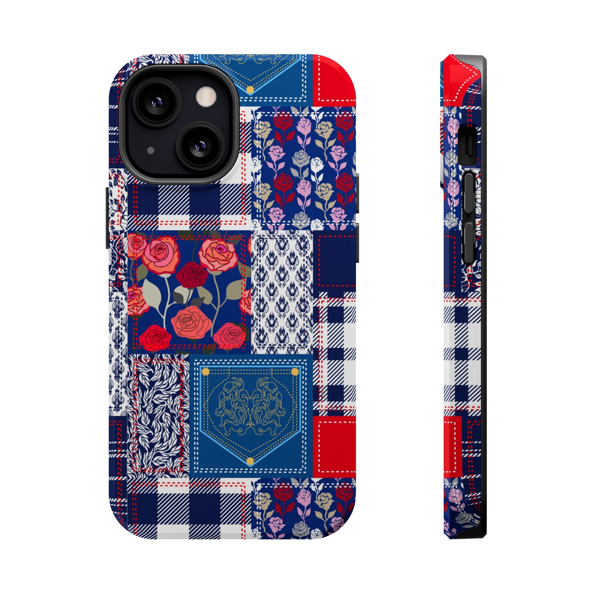 Crimson Bloom | Blue Patchwork Case