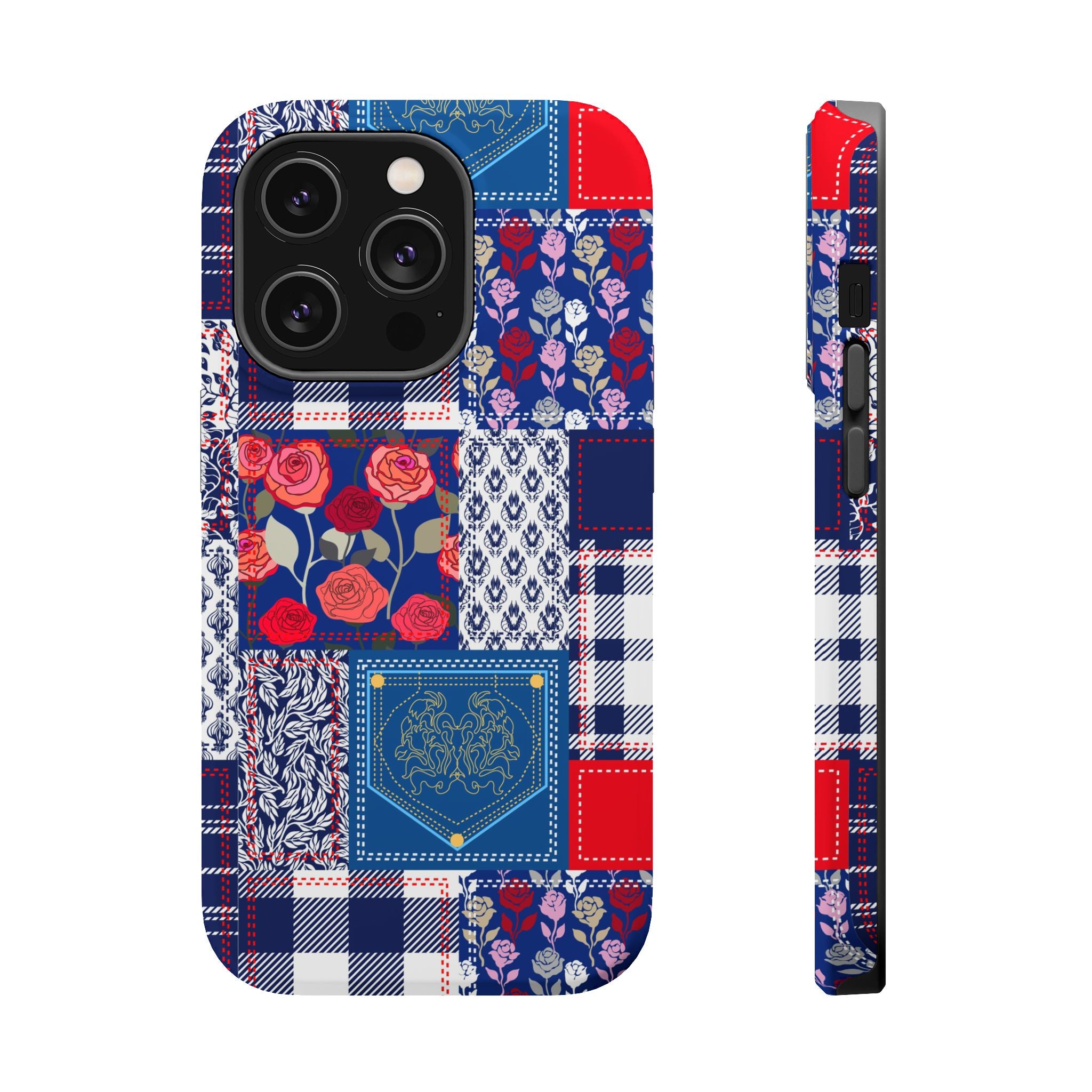 Crimson Bloom | Blue Patchwork Case