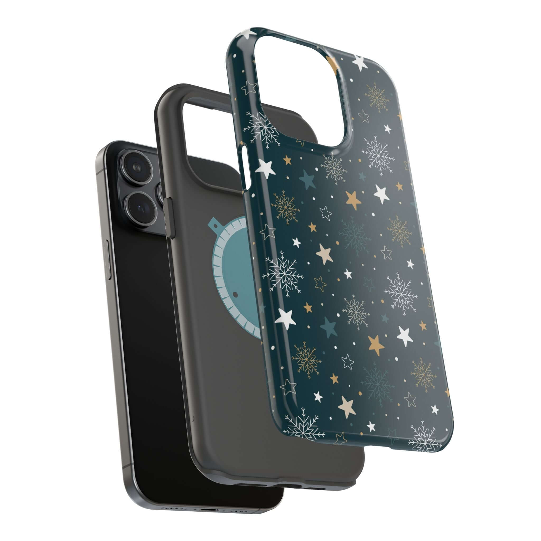 Frosted Wishes MagSafe Case with star and snowflake design, perfect Christmas phone case for festive holiday style and secure charging.