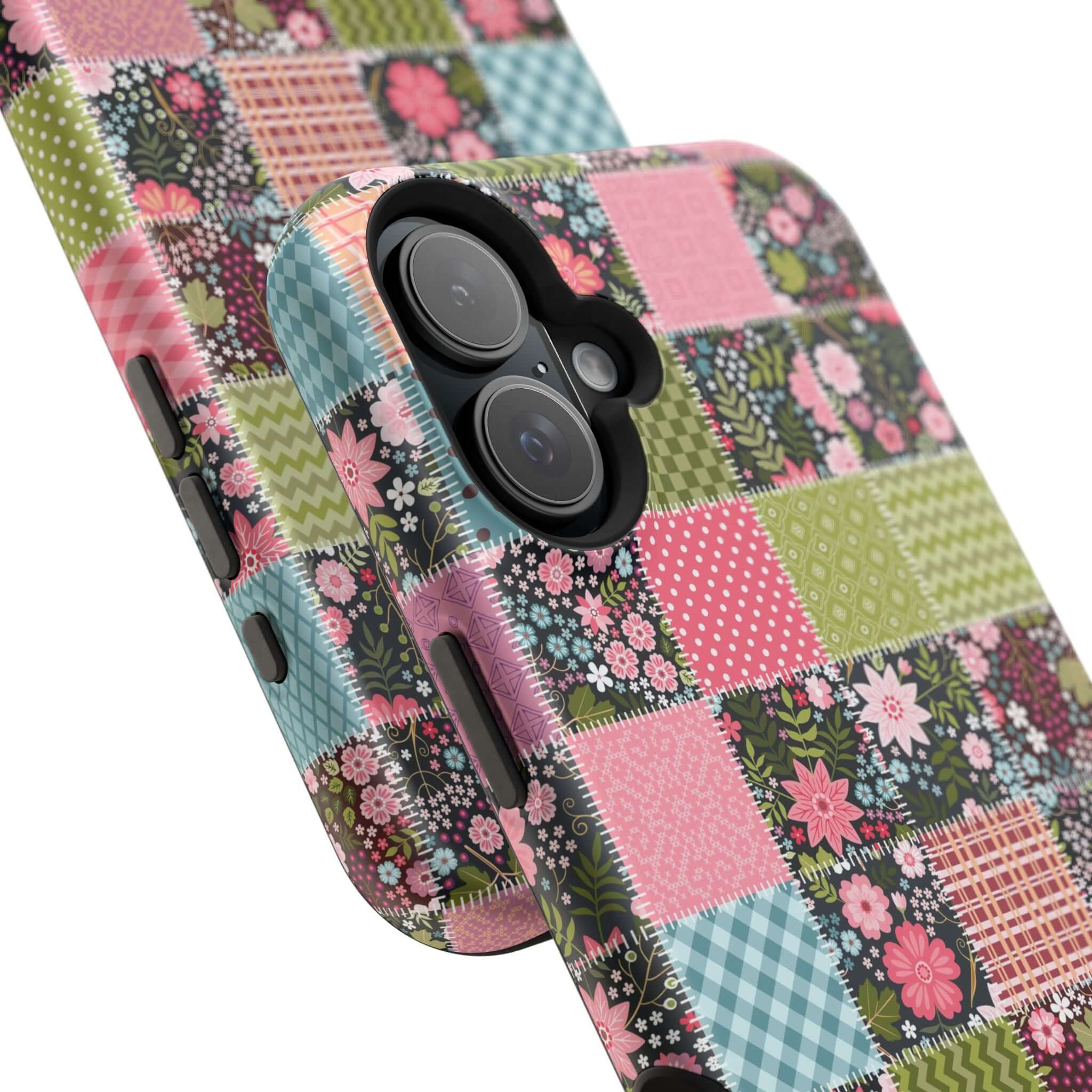 MagSafe iPhone case with a cute wildflower patchwork design, perfect floral phone cover for free-spirited vibes.