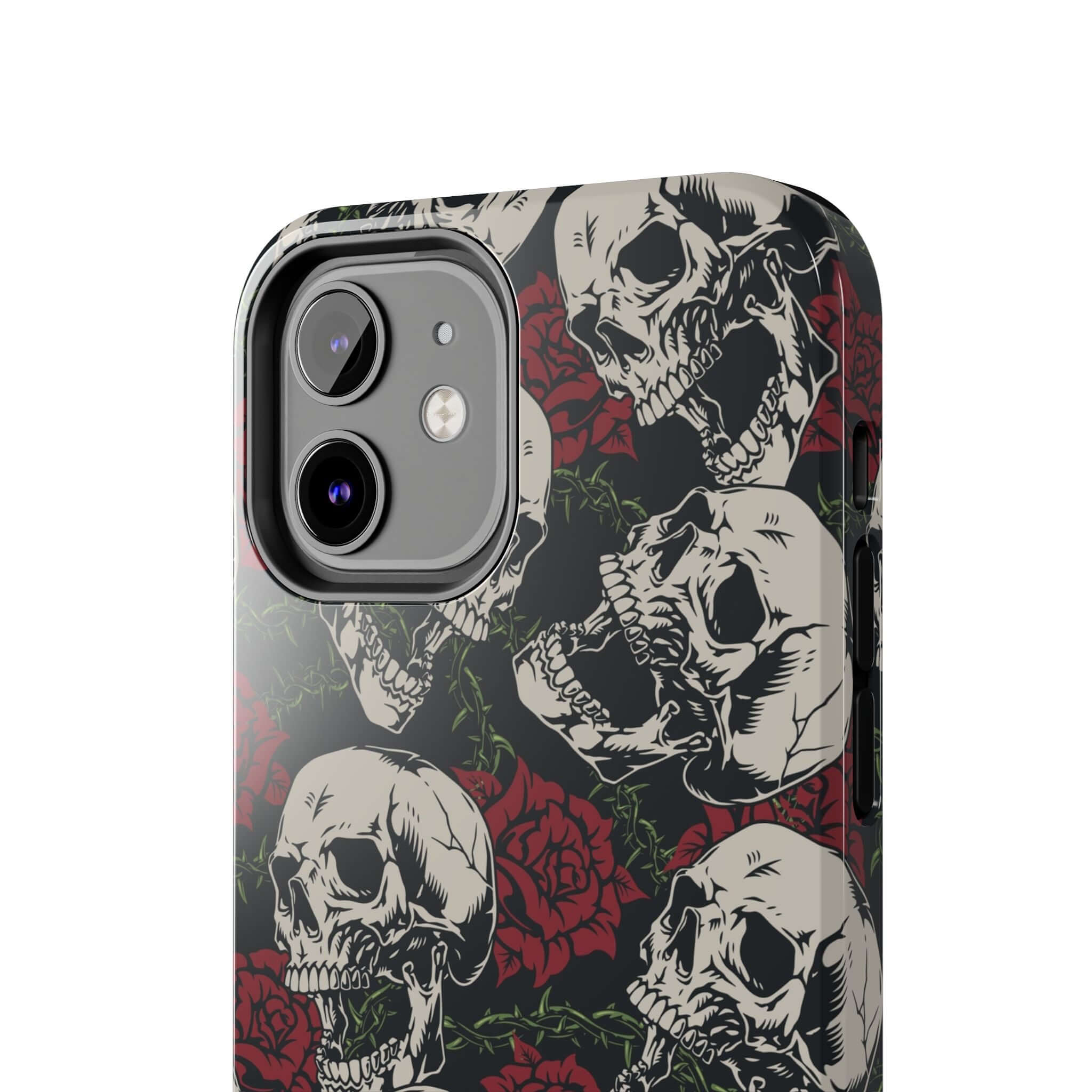 Baddie Girl Vibes Skull Rose Case for iPhone 16, Cute MagSafe Protective Phone Case with Rebellious Biker Design and Roses.