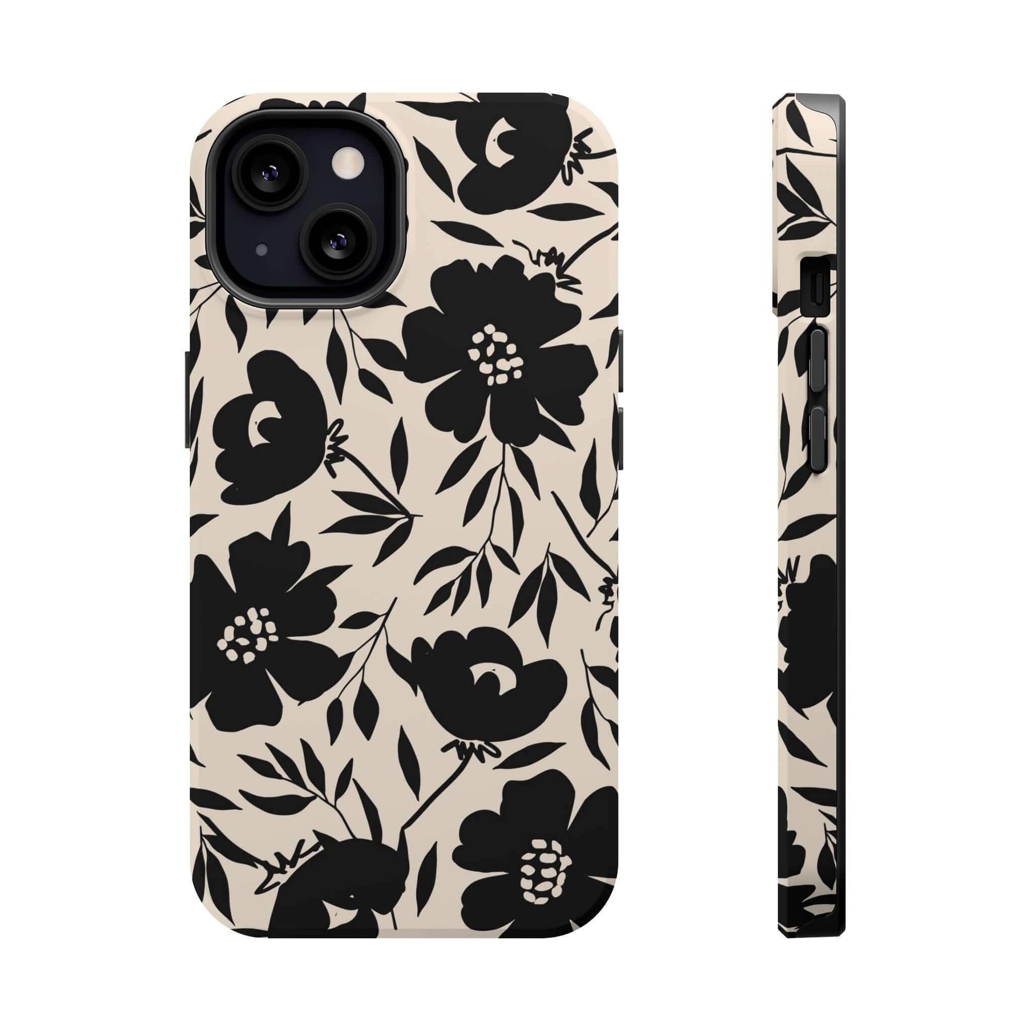 Eclipse Garden Black Floral iPhone 16 Case, Cute and Daring Phone Accessory