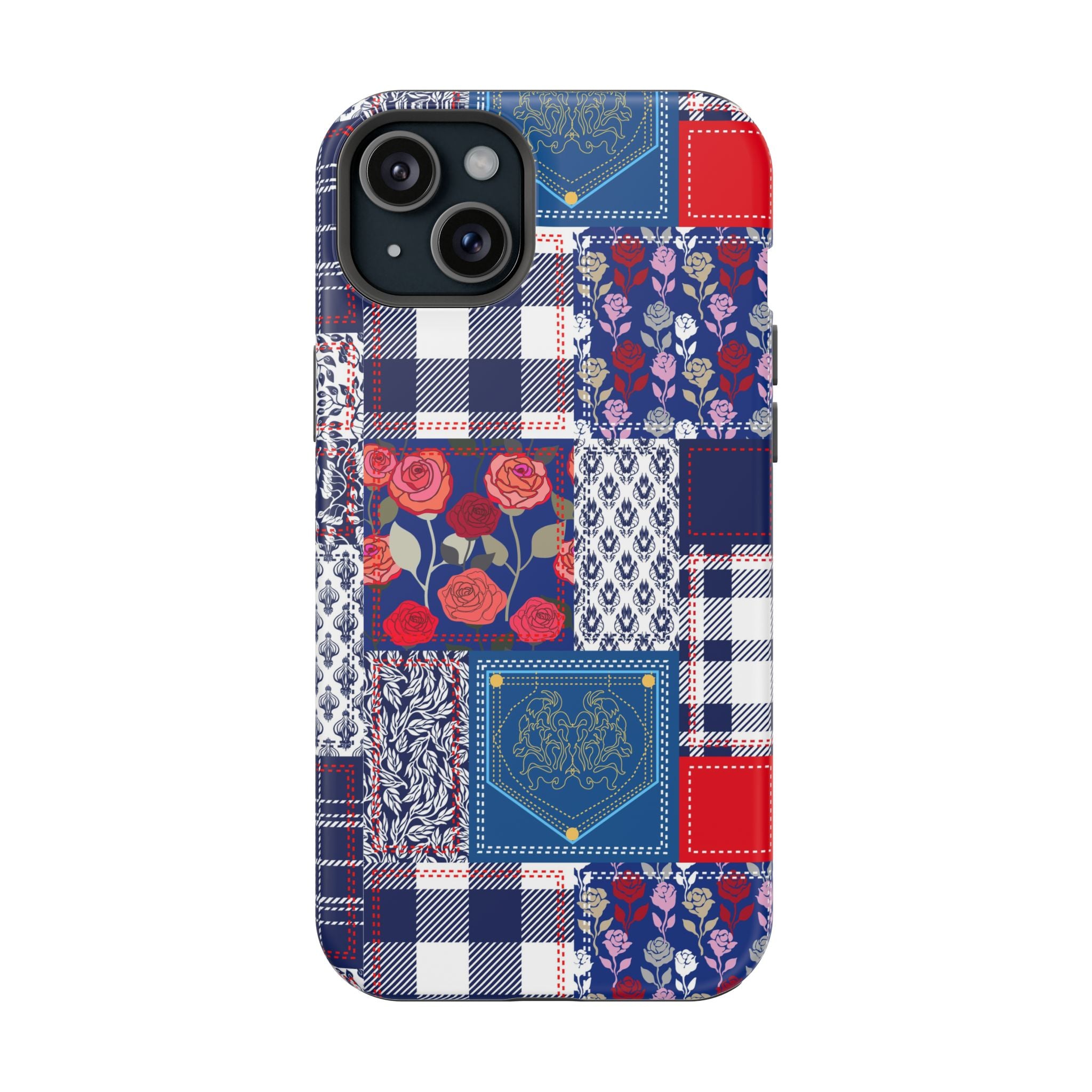 Crimson Bloom | Blue Patchwork Case