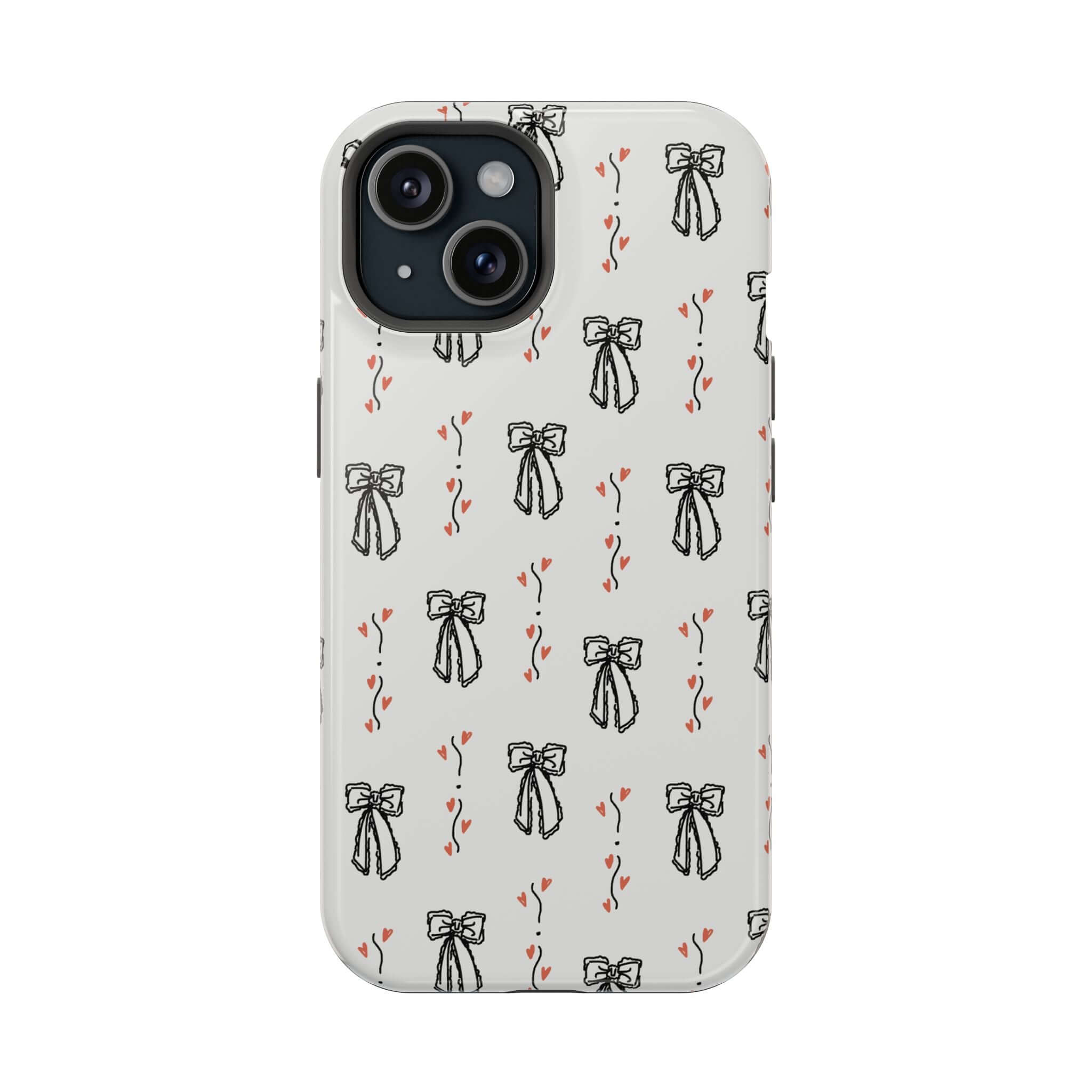 Vintage Coquette iPhone 16 case with cute black bow pattern, perfect for fashion-forward style.