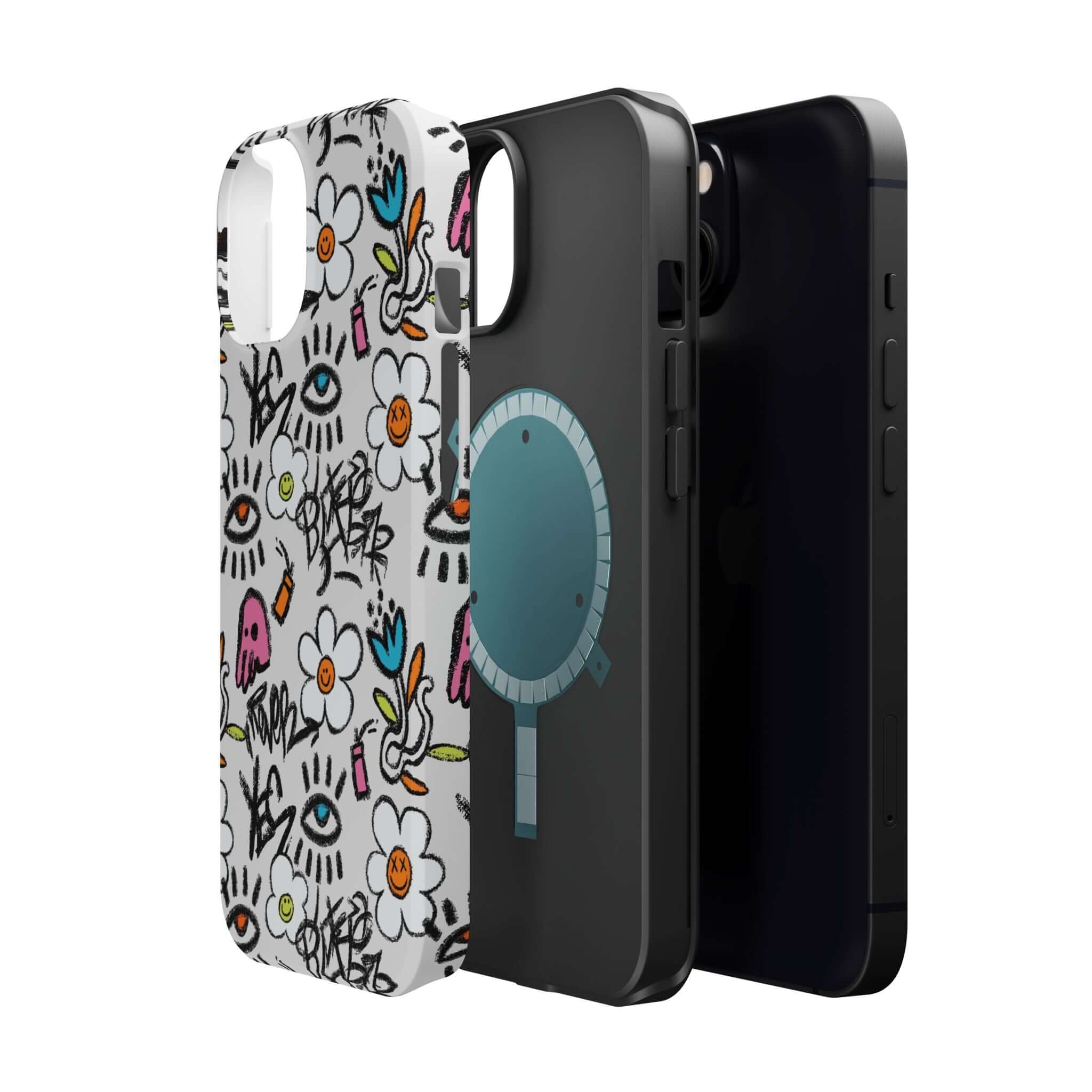 Colorful Happy Chaos Floral Graffiti case and sleek black design for iPhone, the ultimate cute phone cover!