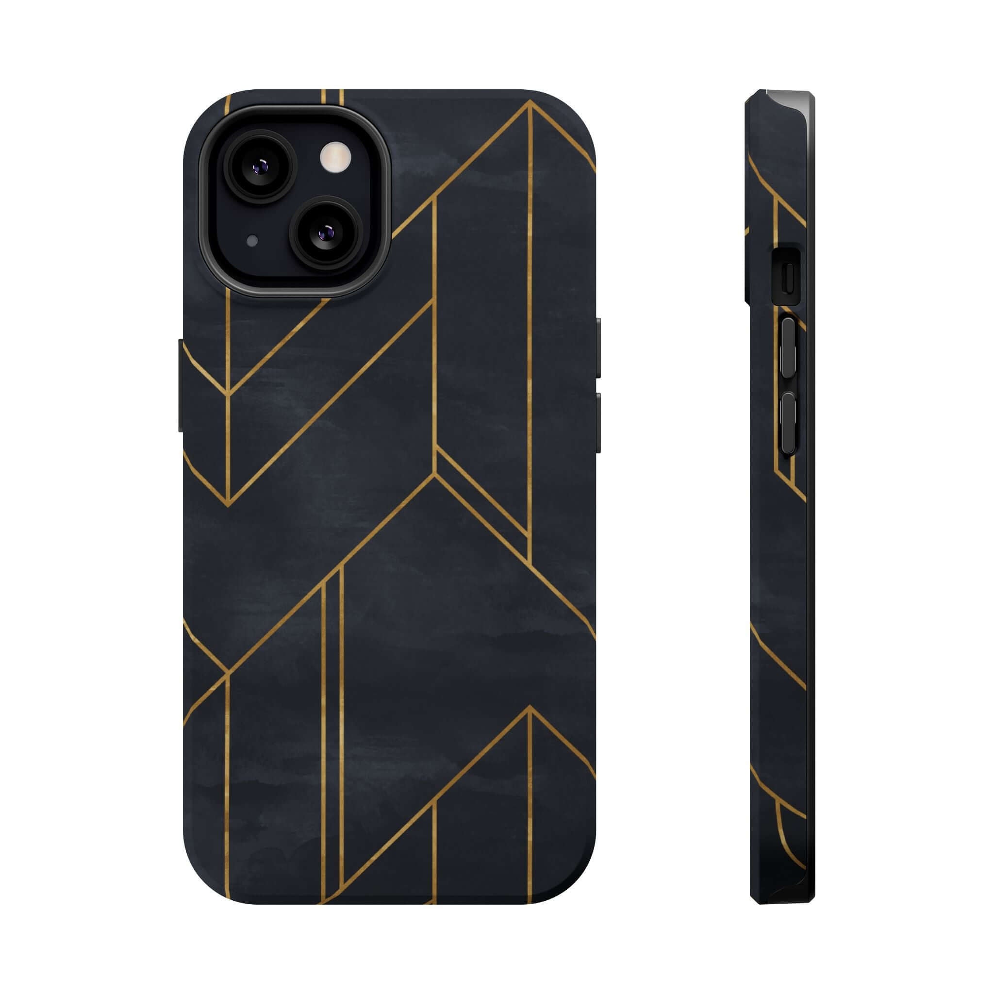 Modern geometric black and gold iPhone case, Urban Vibe design, trendy and protective, cute and colorful abstract phone case.