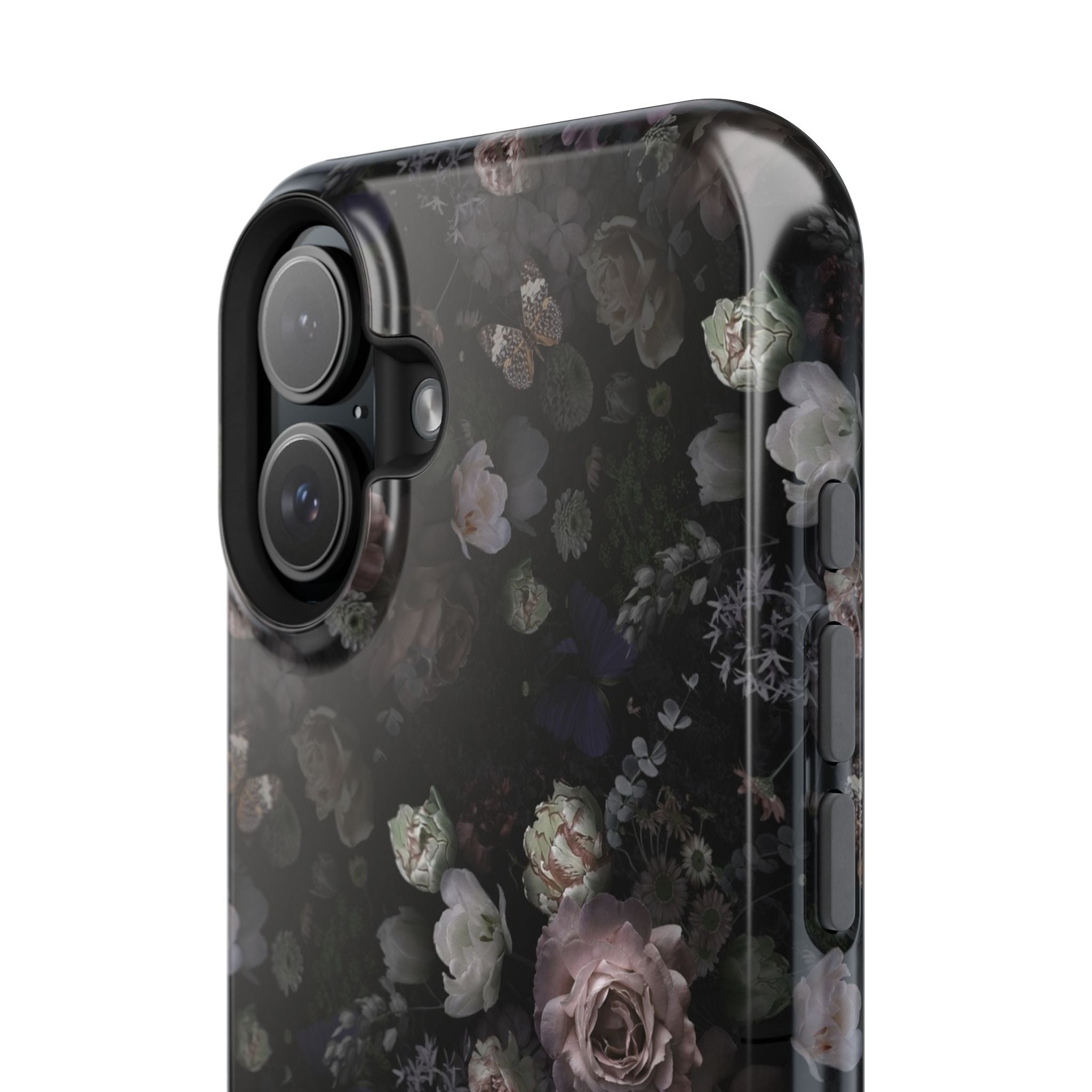 MagSafe iPhone Case with black roses, Midnight Curse style, cute floral phone cover for stylish protection.