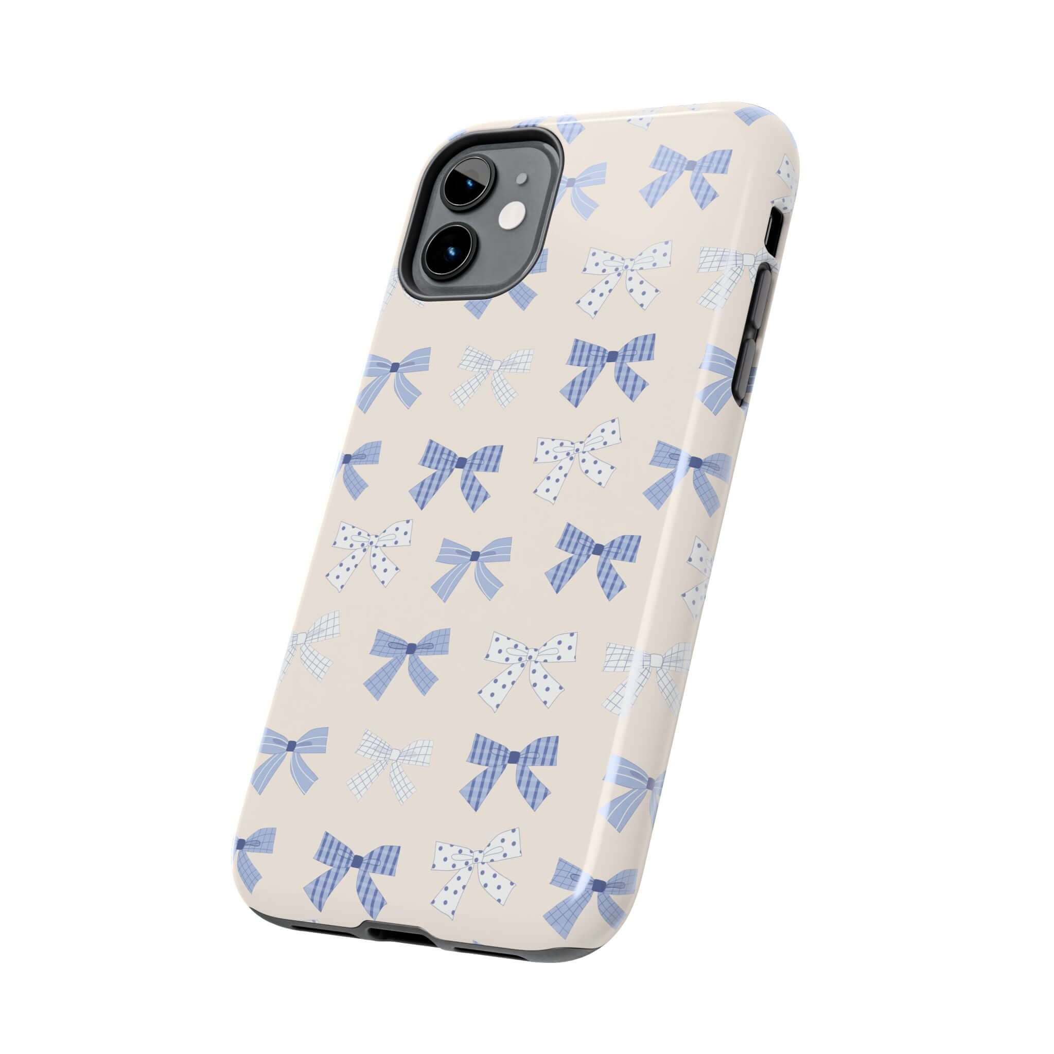 Cute Phone Case for iPhone 16 with Blue Bows and Girlie Design, Ideal for a Bride to Be, Stylish Phone Protection