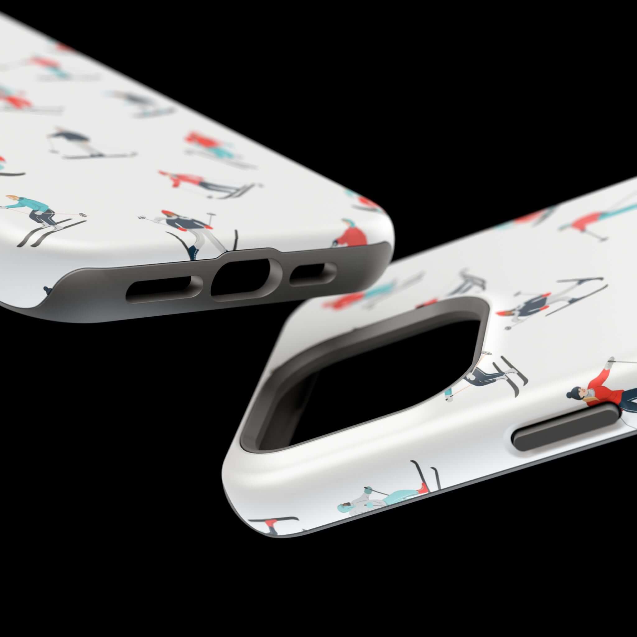 Cute Snowy Slopes phone case featuring skiing designs, perfect for iPhone lovers and winter sports fans.