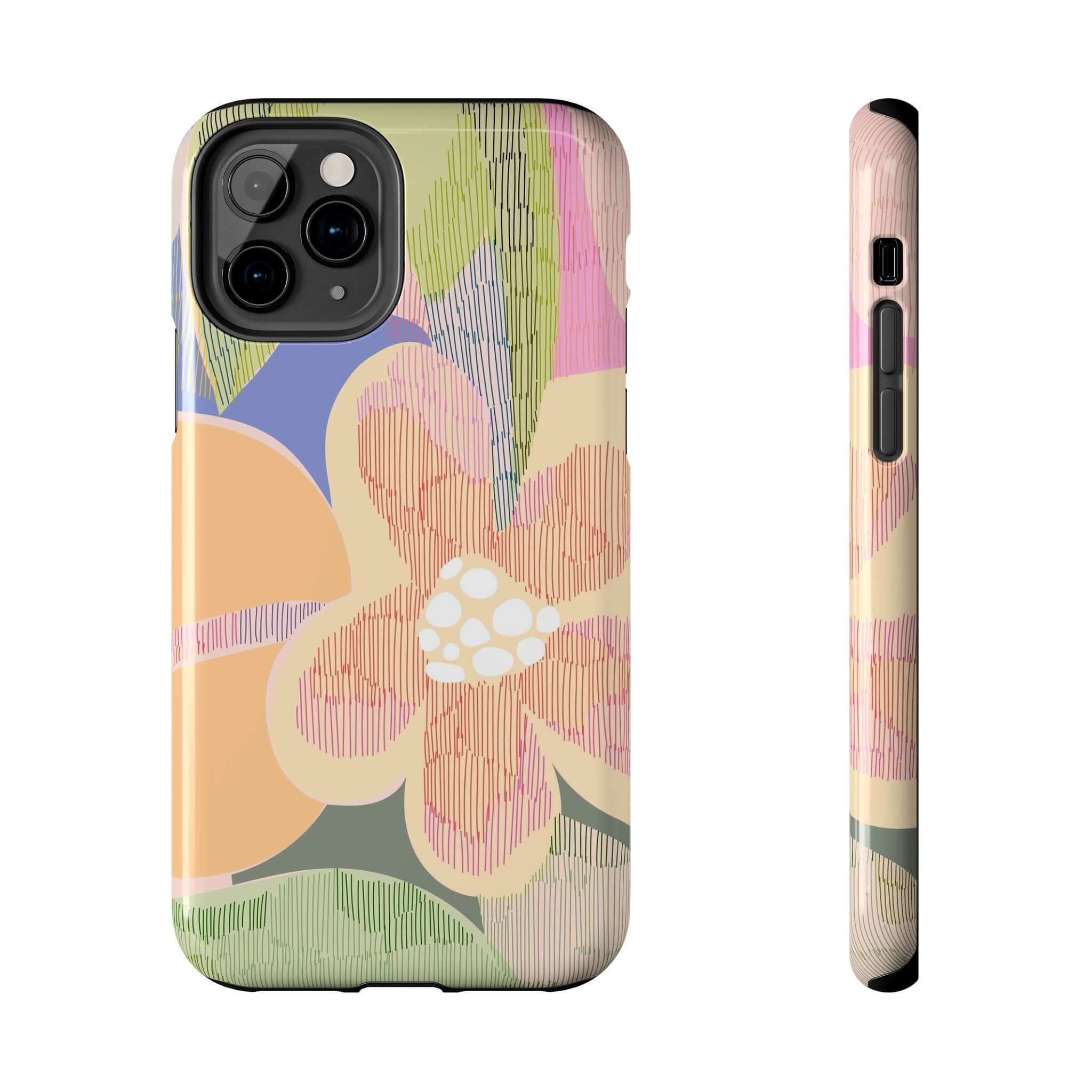 Colorful abstract floral iPhone 14 Pro Max case with palm tree design, cute and protective phone case for Samsung S23