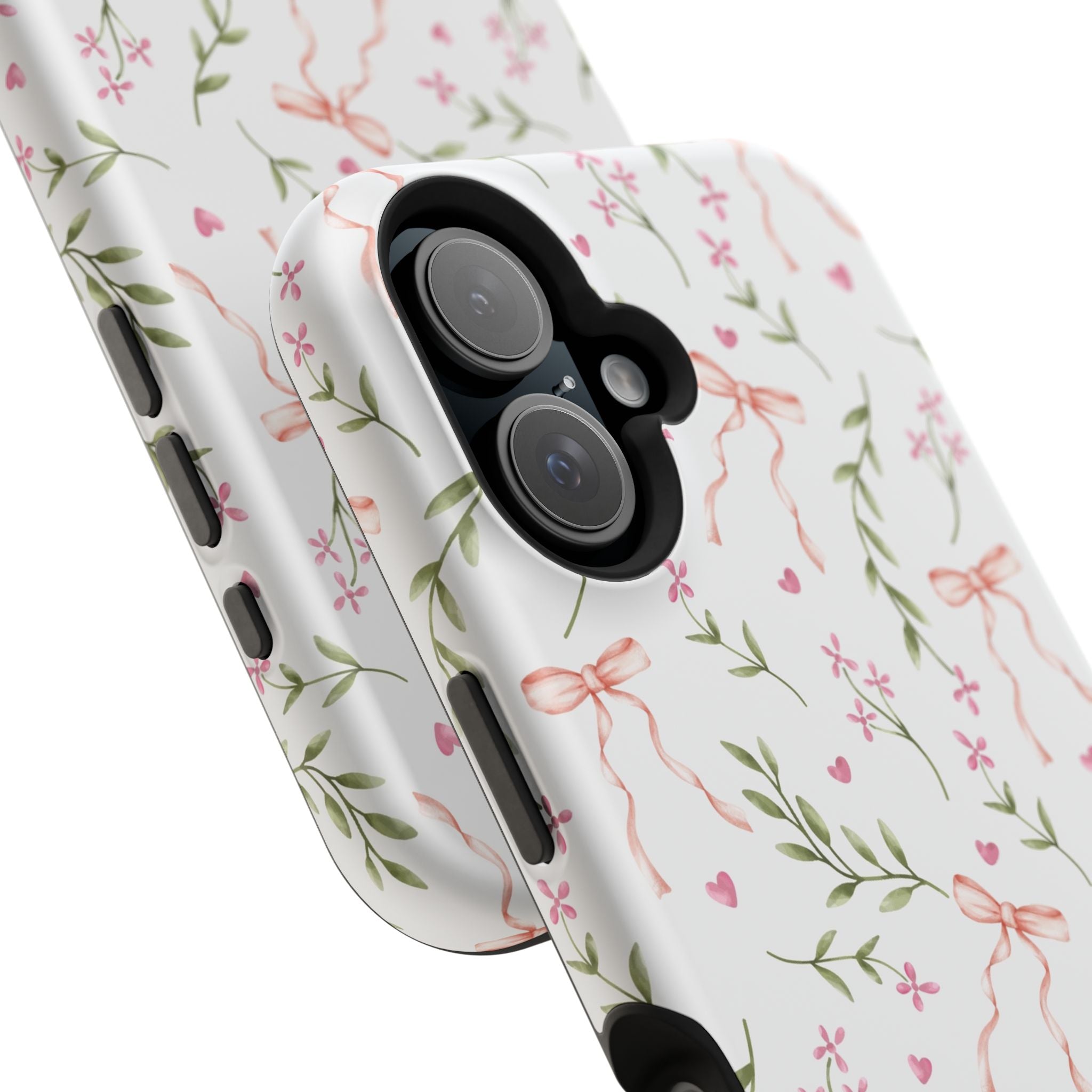 Darling Daydream Pink Coquette Case with bows and floral design, MagSafe iPhone compatible, cute and whimsical phone cover