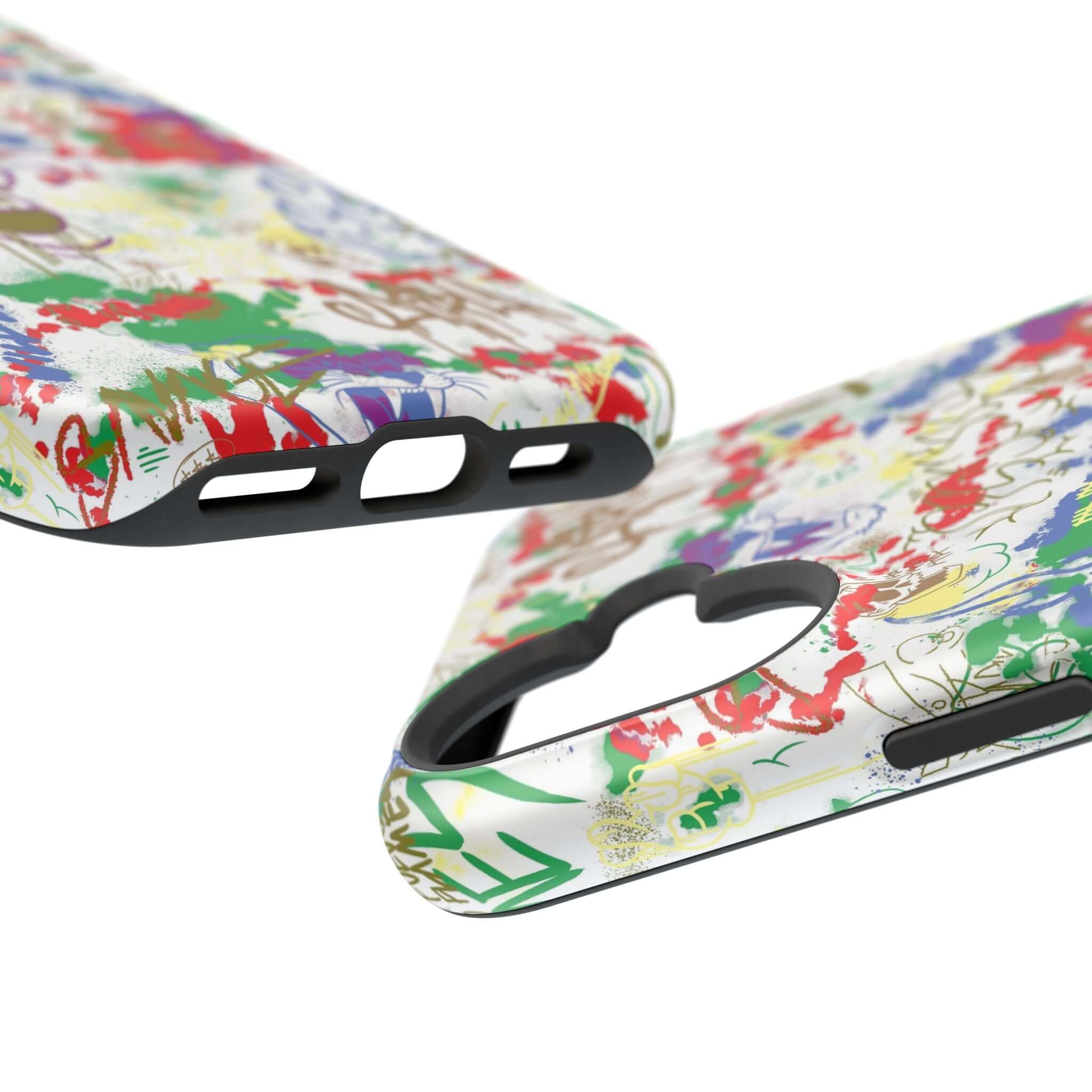 Close-up of the Art Attack Colorful Graffiti Case showcasing vibrant street art design and MagSafe compatibility for iPhone.