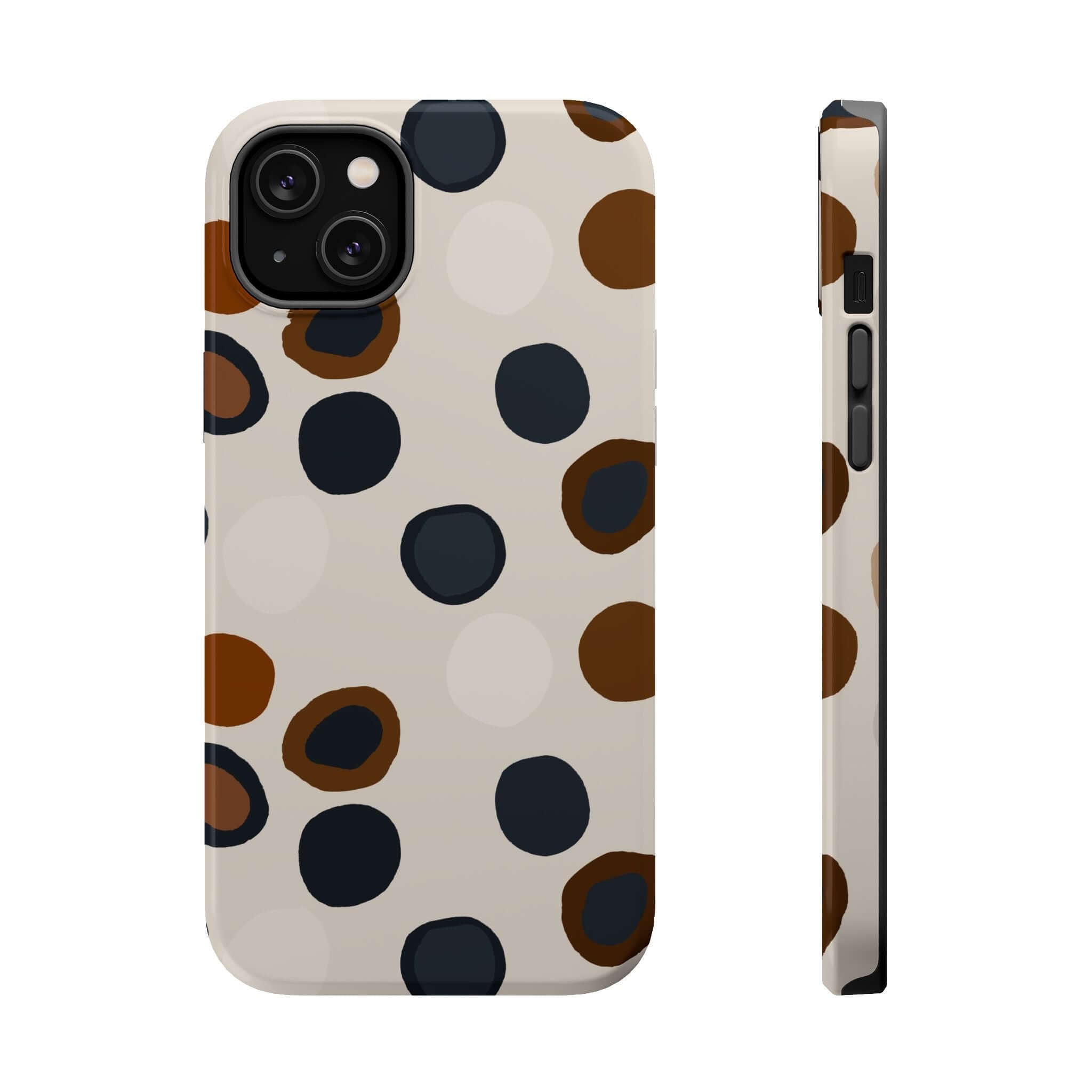 Chic Wanderer Modern Spots Case with brown and black abstract spots, colorful iPhone case for fashion-forward adventurers.