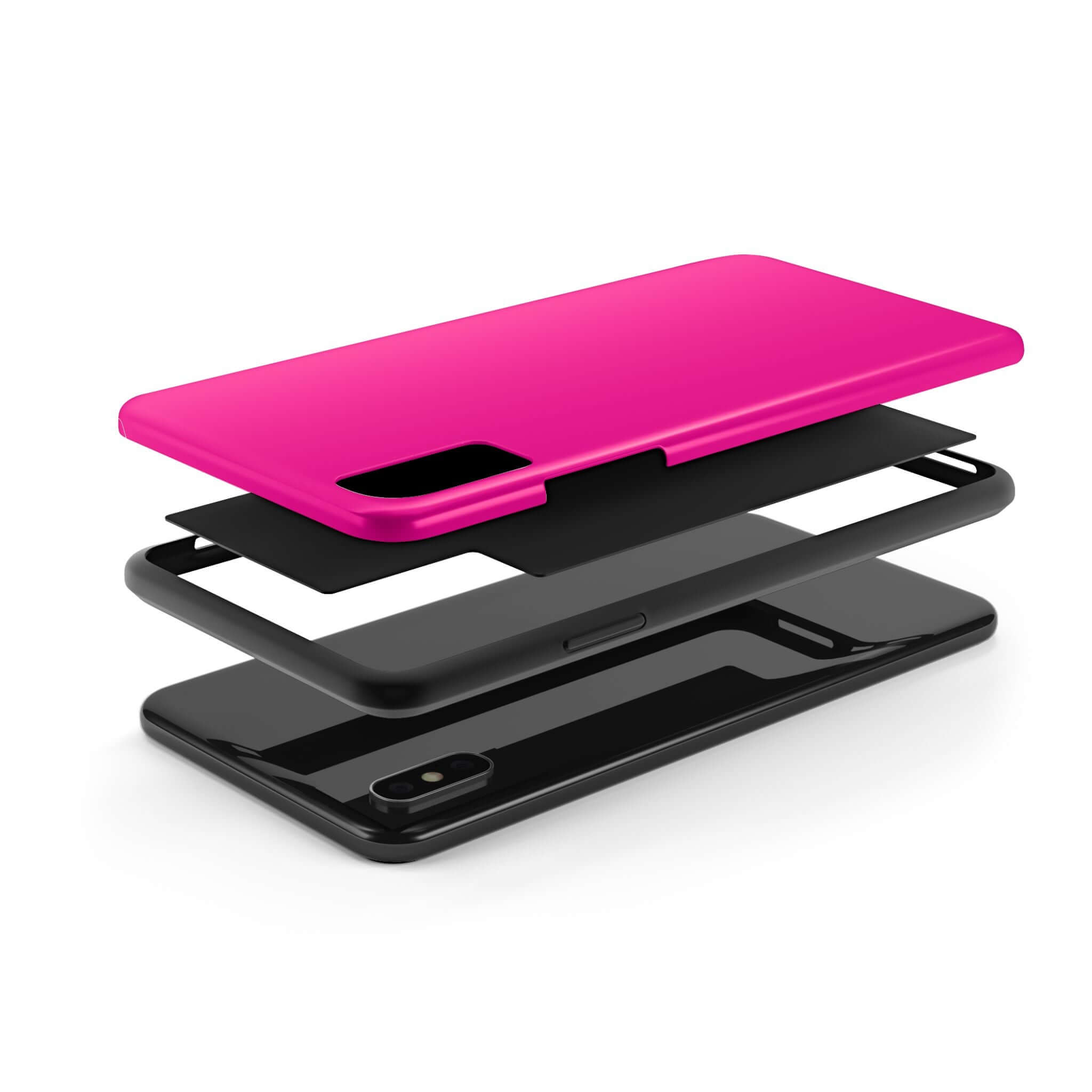 Neon pink iPhone case with black interior layers from one of the cutest phone case websites offering free shipping.