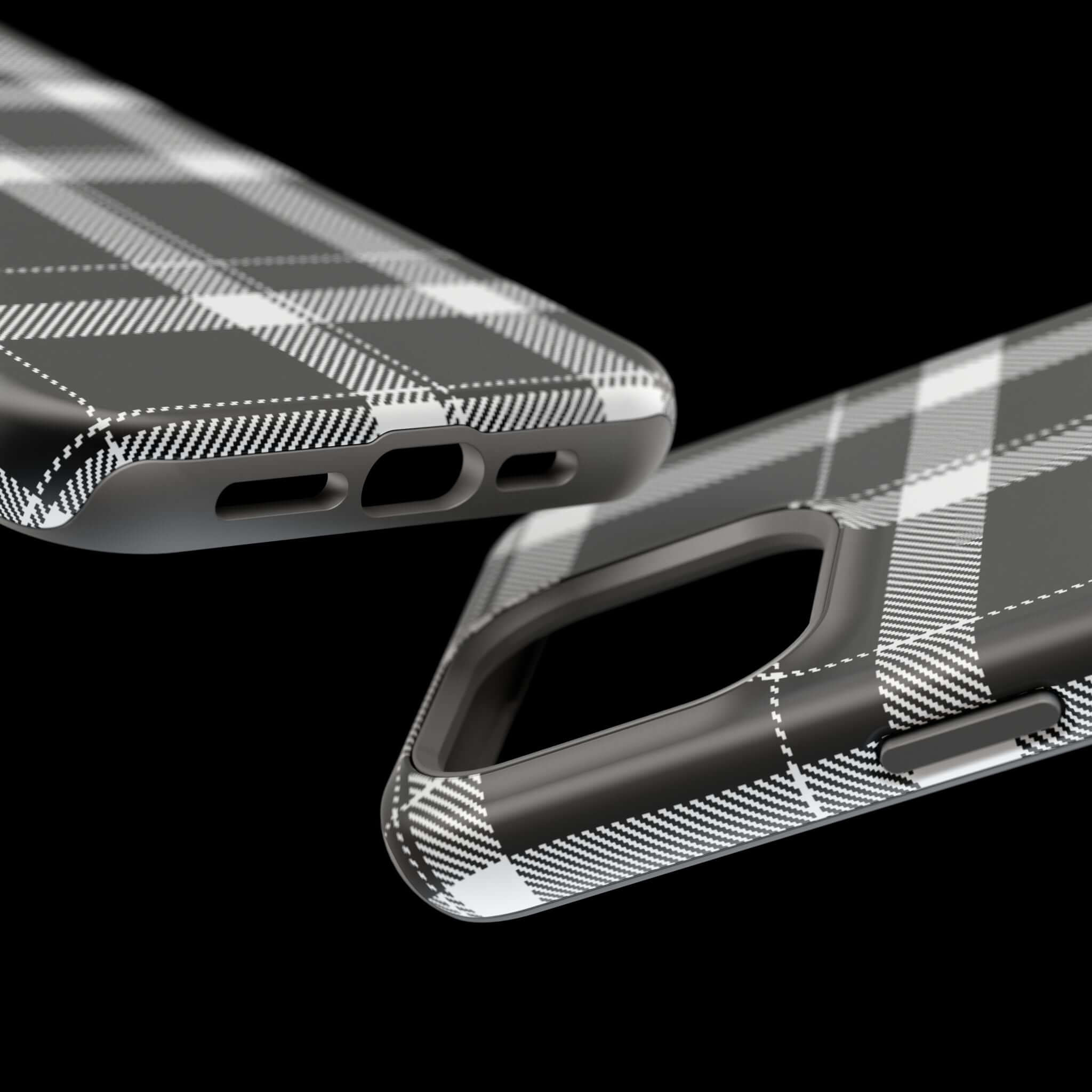 Stylish black plaid phone case showcasing a cute design perfect for Apple iPhone, protecting your phone with flair.