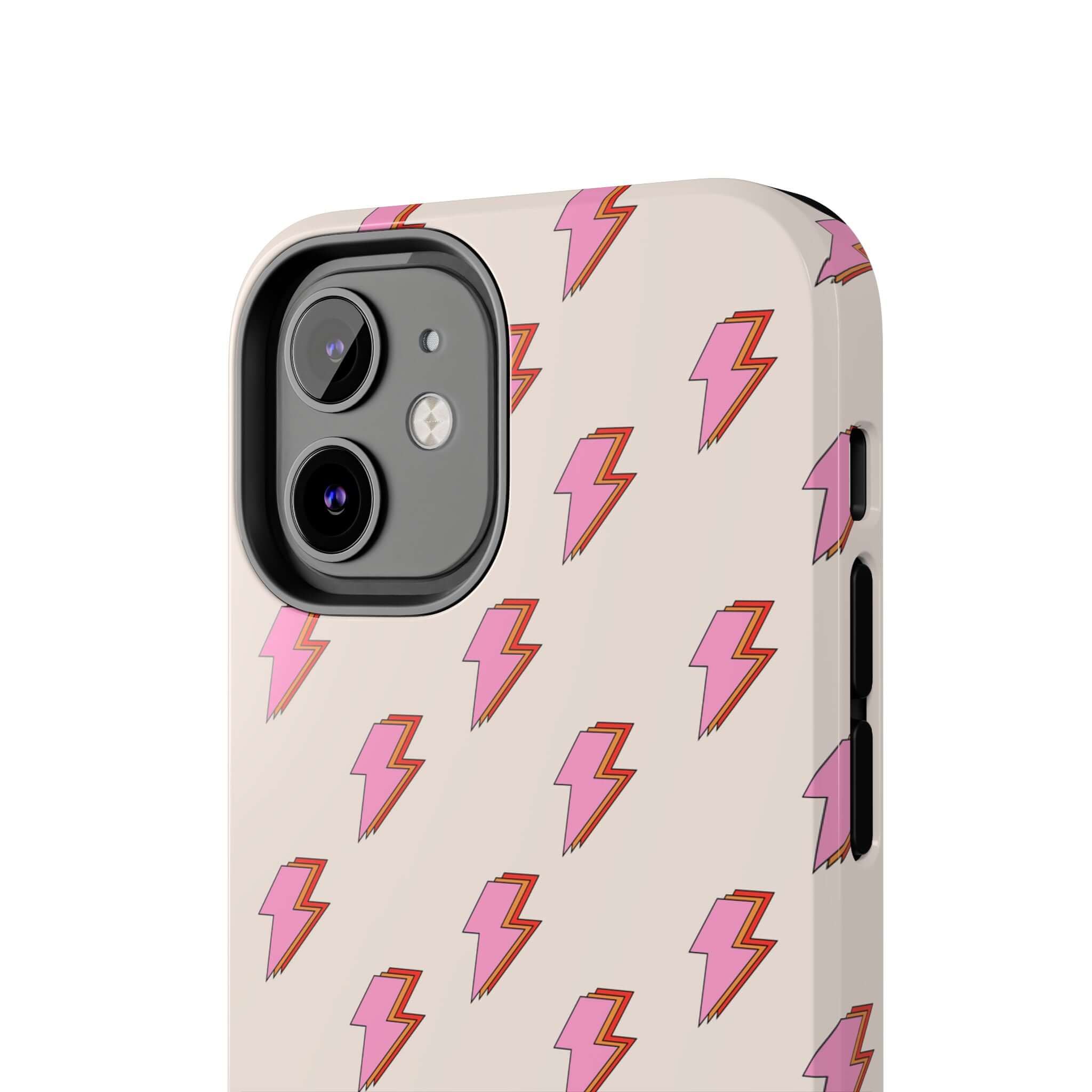 Cute iPhone case for iPhone 14 and iPhone 15 with pink lightning bolt design - Electric Vibes Lighting Bolt Case for stylish protection.