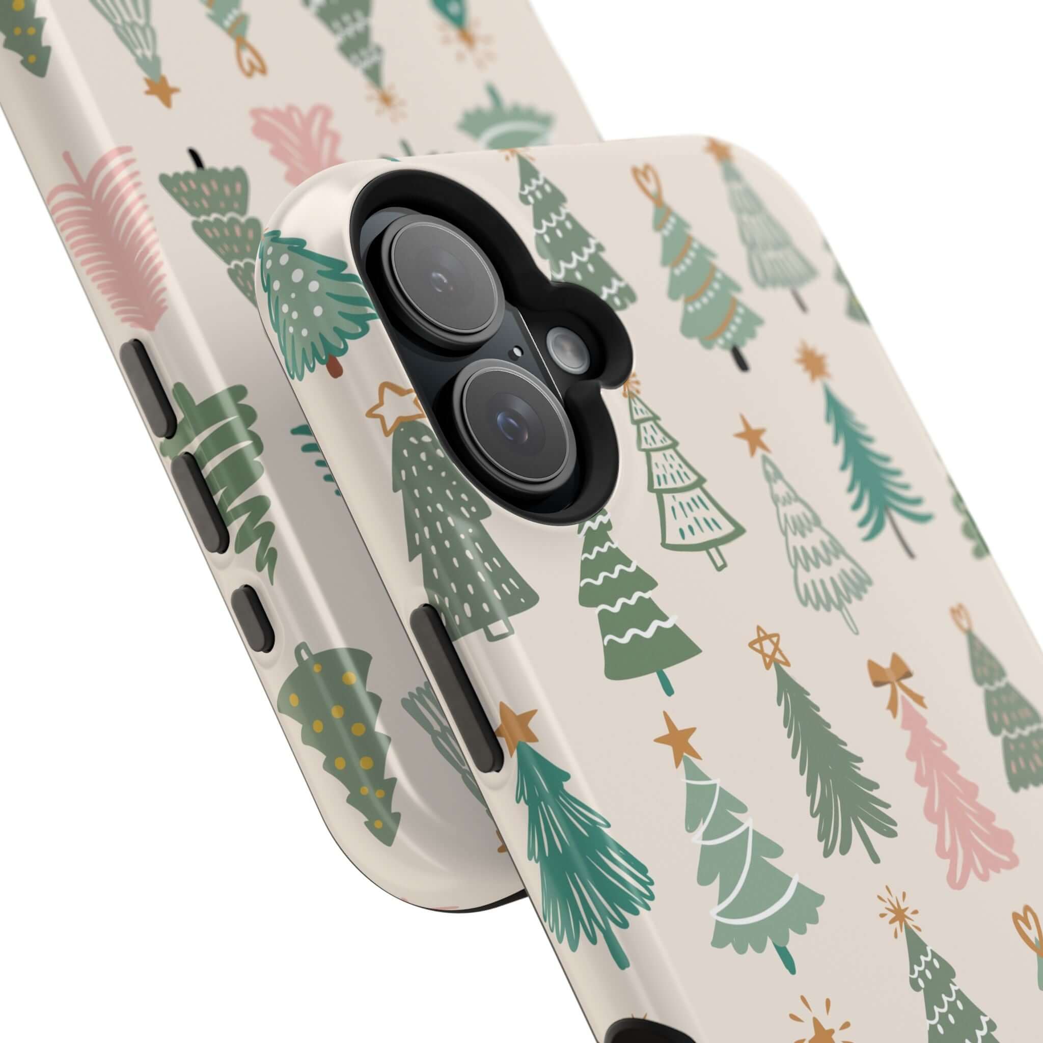 Festive Christmas tree MagSafe case with holiday design, perfect for Xmas phone protection. Cute holiday phone cover.