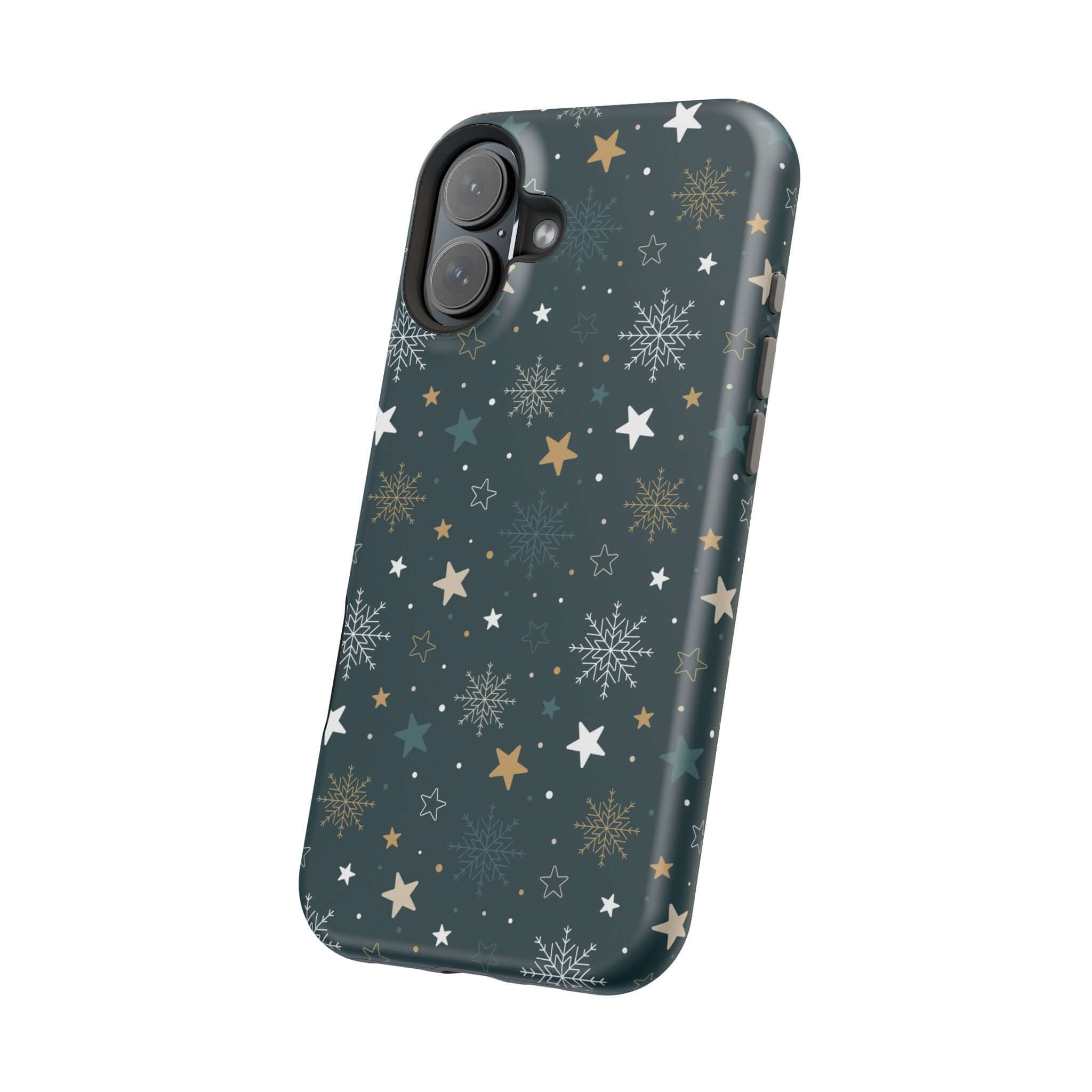 Festive Frosted Wishes MagSafe Case with stars and snowflakes, perfect Christmas phone case for holiday cheer.