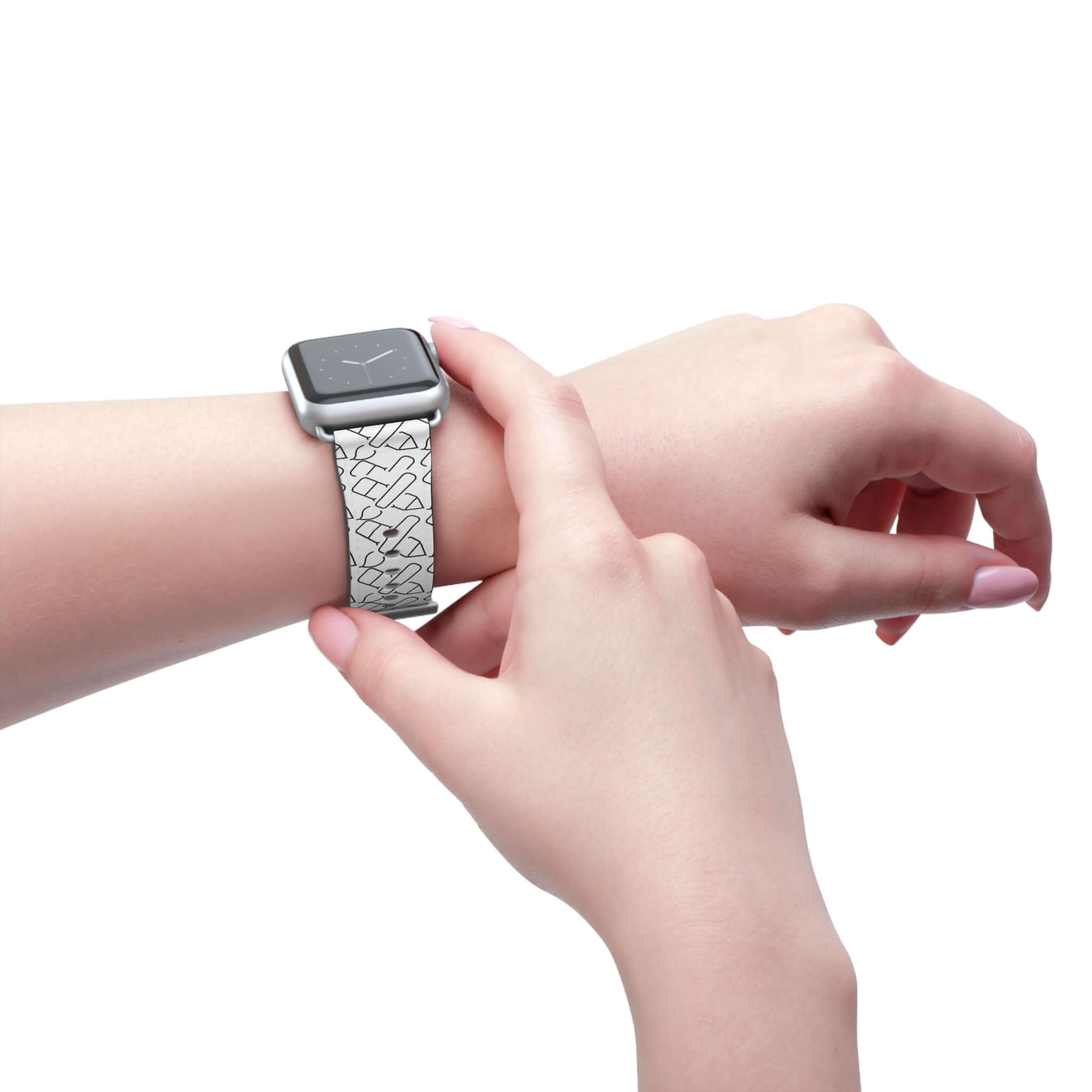 Personalized watch band with unique design on wrist, perfect for Apple Watch customization and gifting.