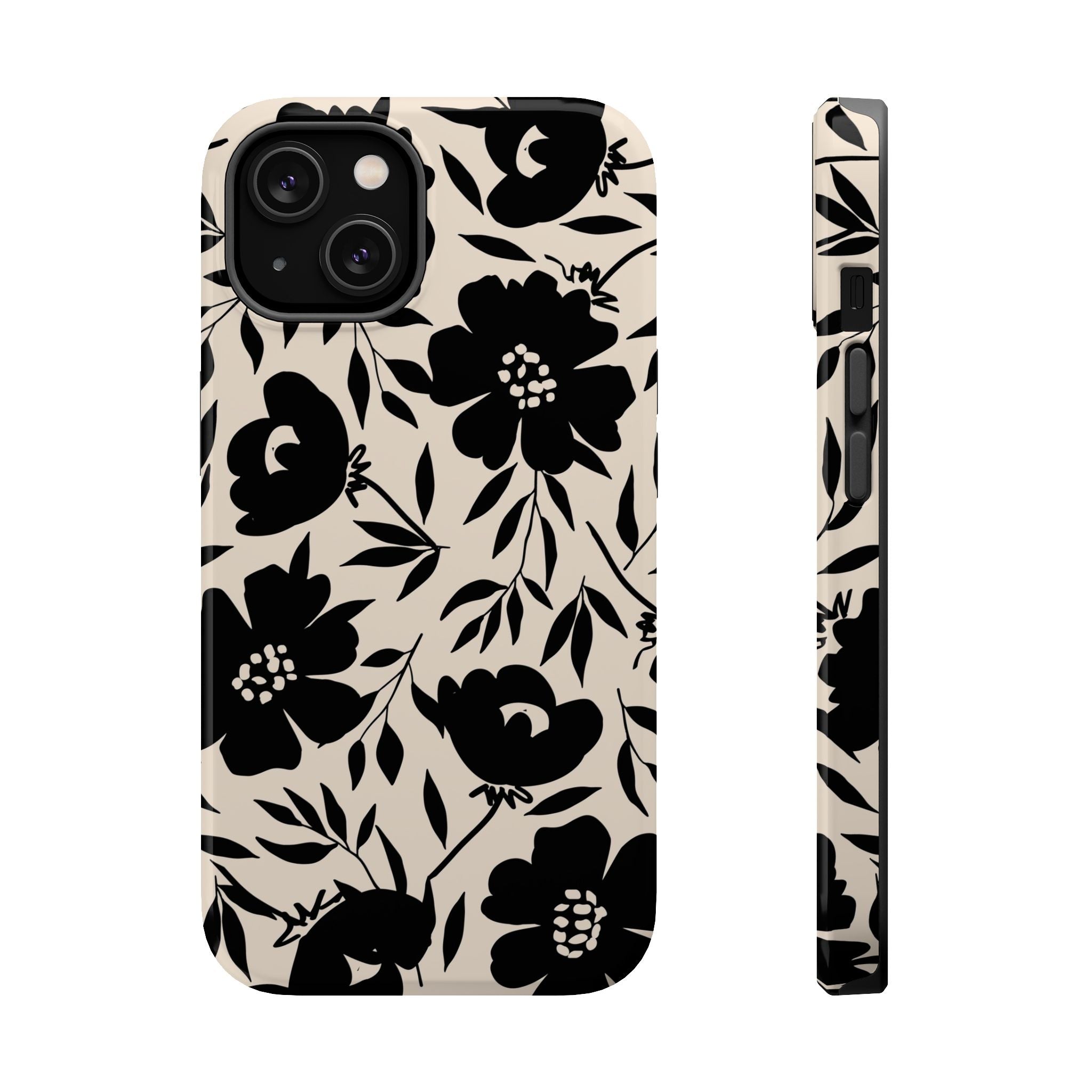 Eclipse Garden Black Floral Case for iPhone 16, cute phone case with bold floral design, adds fantasy to everyday style.