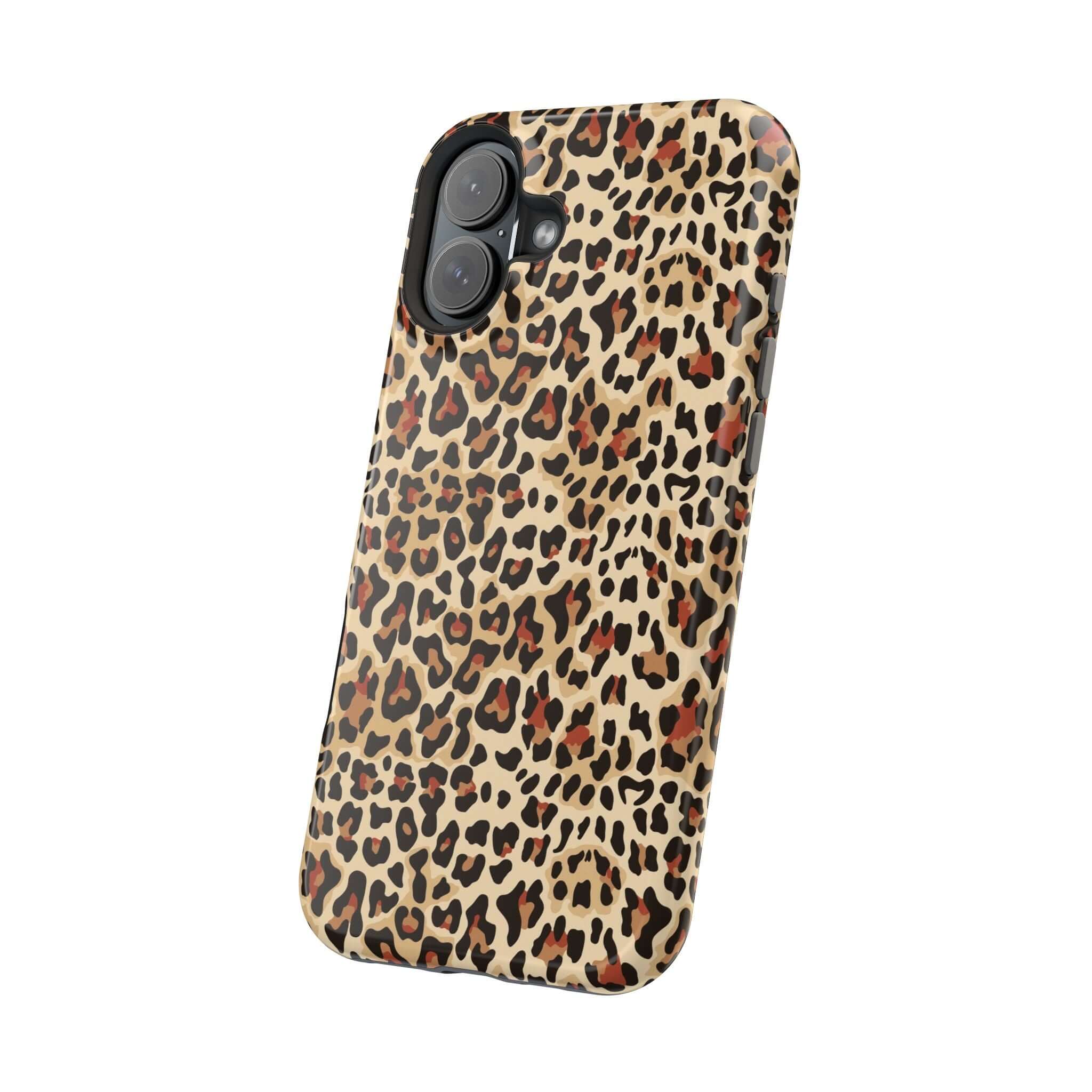 Leopard print MagSafe iPhone case, colorful and abstract design, offering cute style and reliable protection.