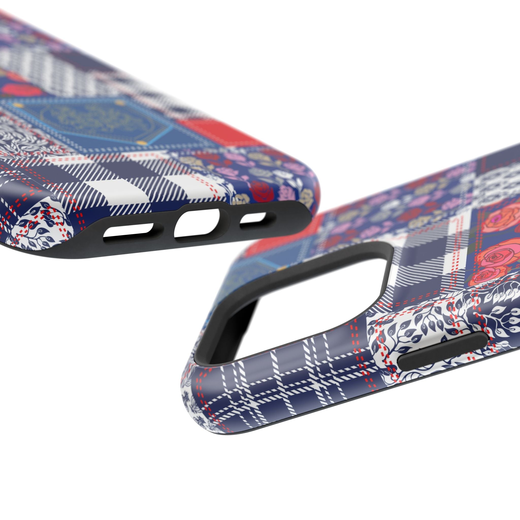 Crimson Bloom | Blue Patchwork Case