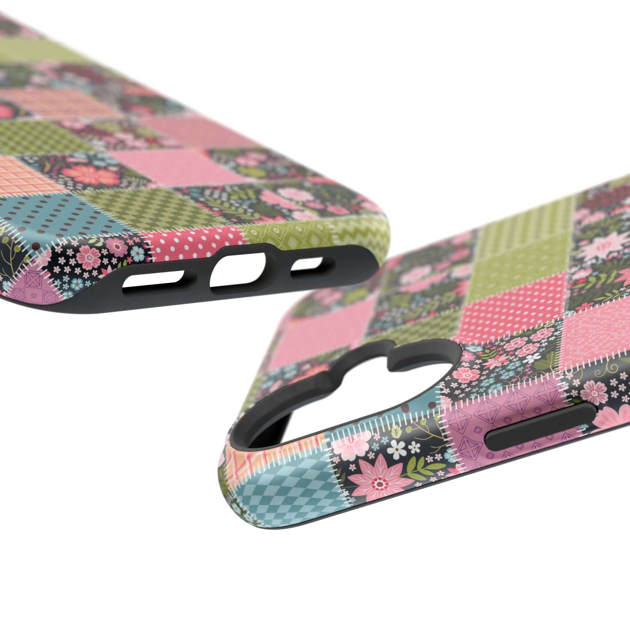 Groovy MagSafe iPhone case with wildflower patchwork design, perfect for granola girls who love cute and floral phone covers.