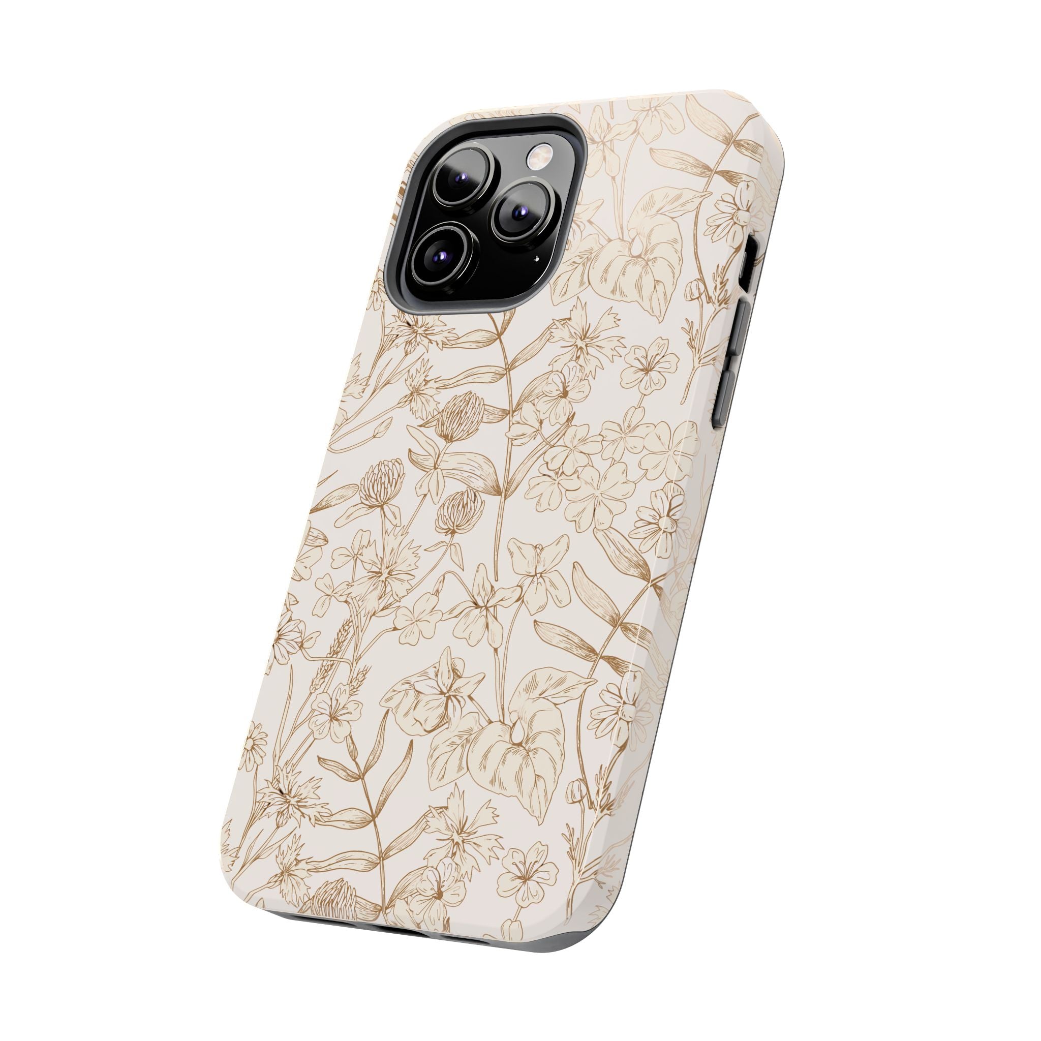 Beige garden design tan phone case for iPhone 16, perfect cute phone cover for nature lovers.