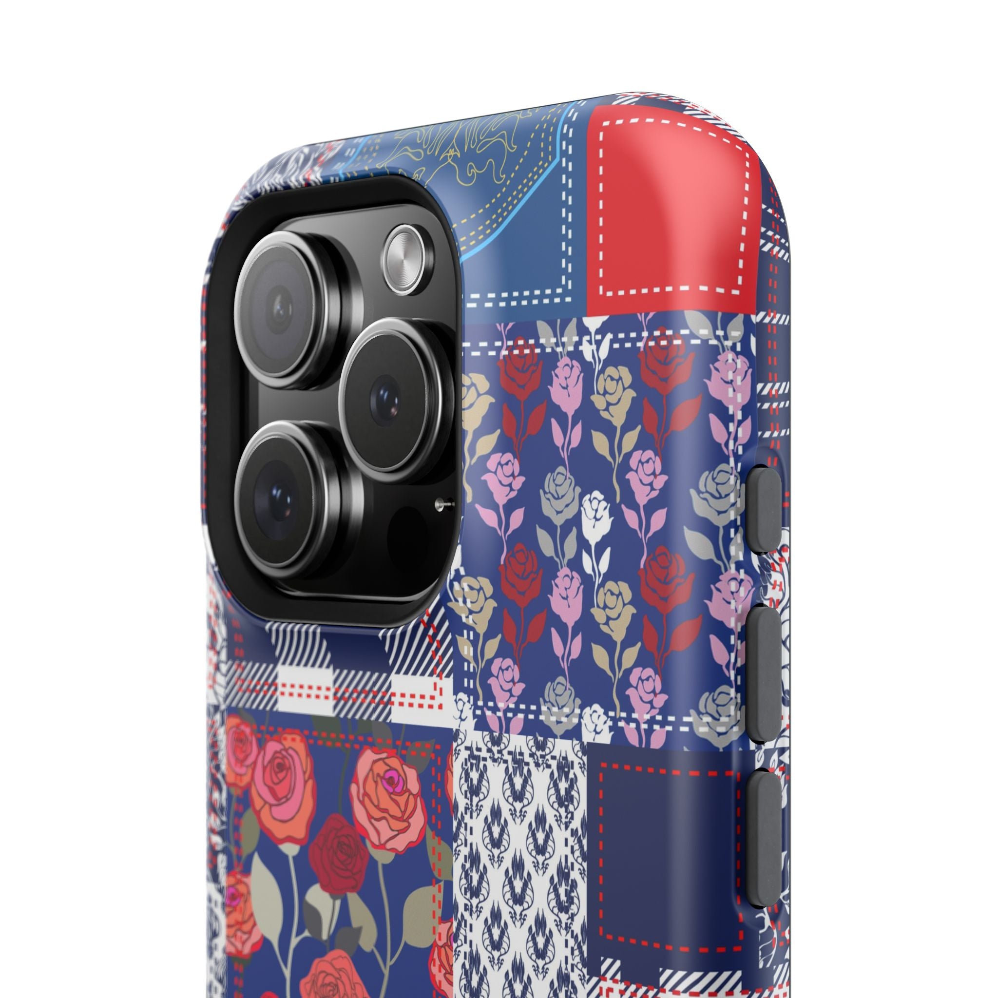 Crimson Bloom | Blue Patchwork Case