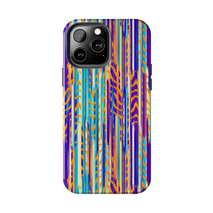 Colorful tie dye iPhone case with abstract pattern and vibrant stripes, Trippy Weaver design, cute protective phone accessory