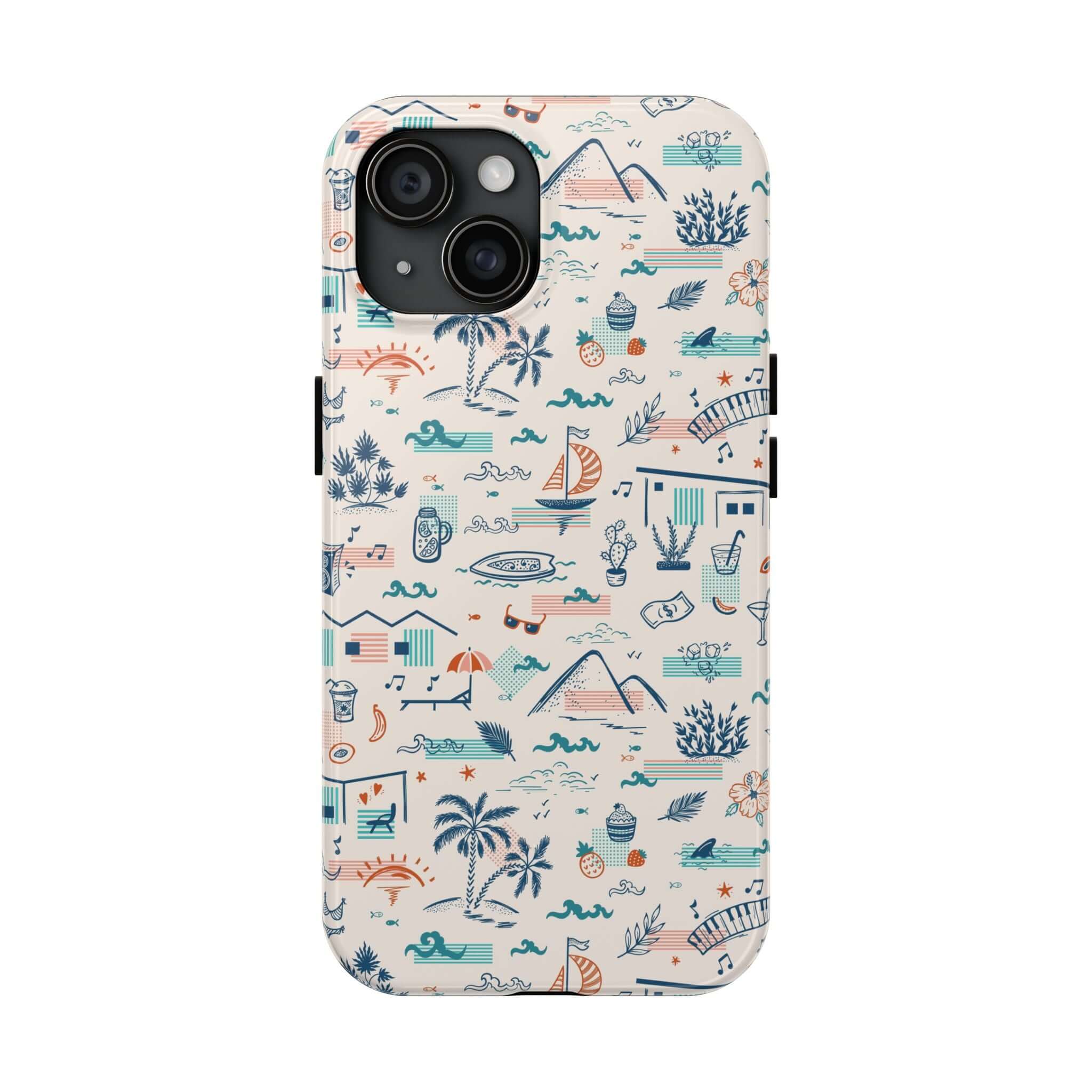 Colorful beach-themed iPhone 14 Pro Max case with summer graphics, cute and playful design, perfect for Samsung S23 phones too