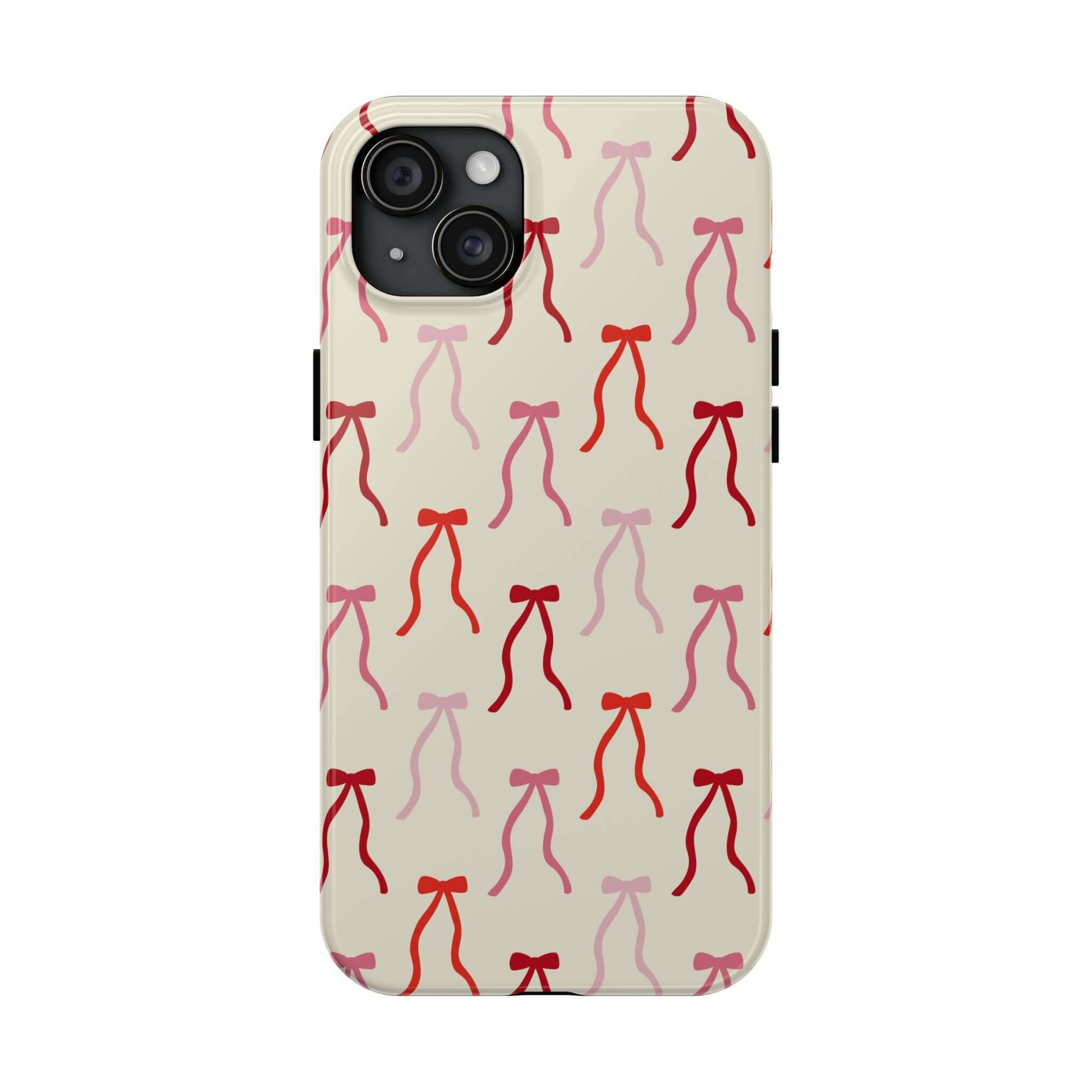 Beige Coquette Case with Red Bows, Cute Phone Case for iPhone 16, Stylish Protection Accessory.