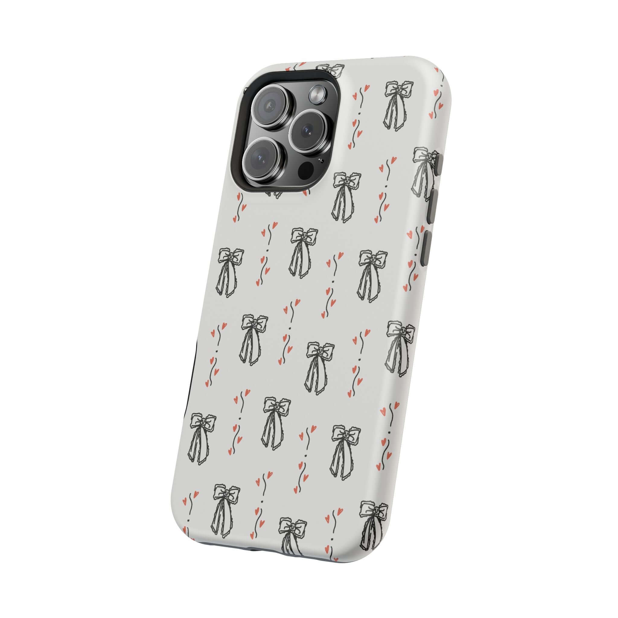 Cute vintage coquette phone case for iPhone 16 with black bow design, adding charm and style to your device.