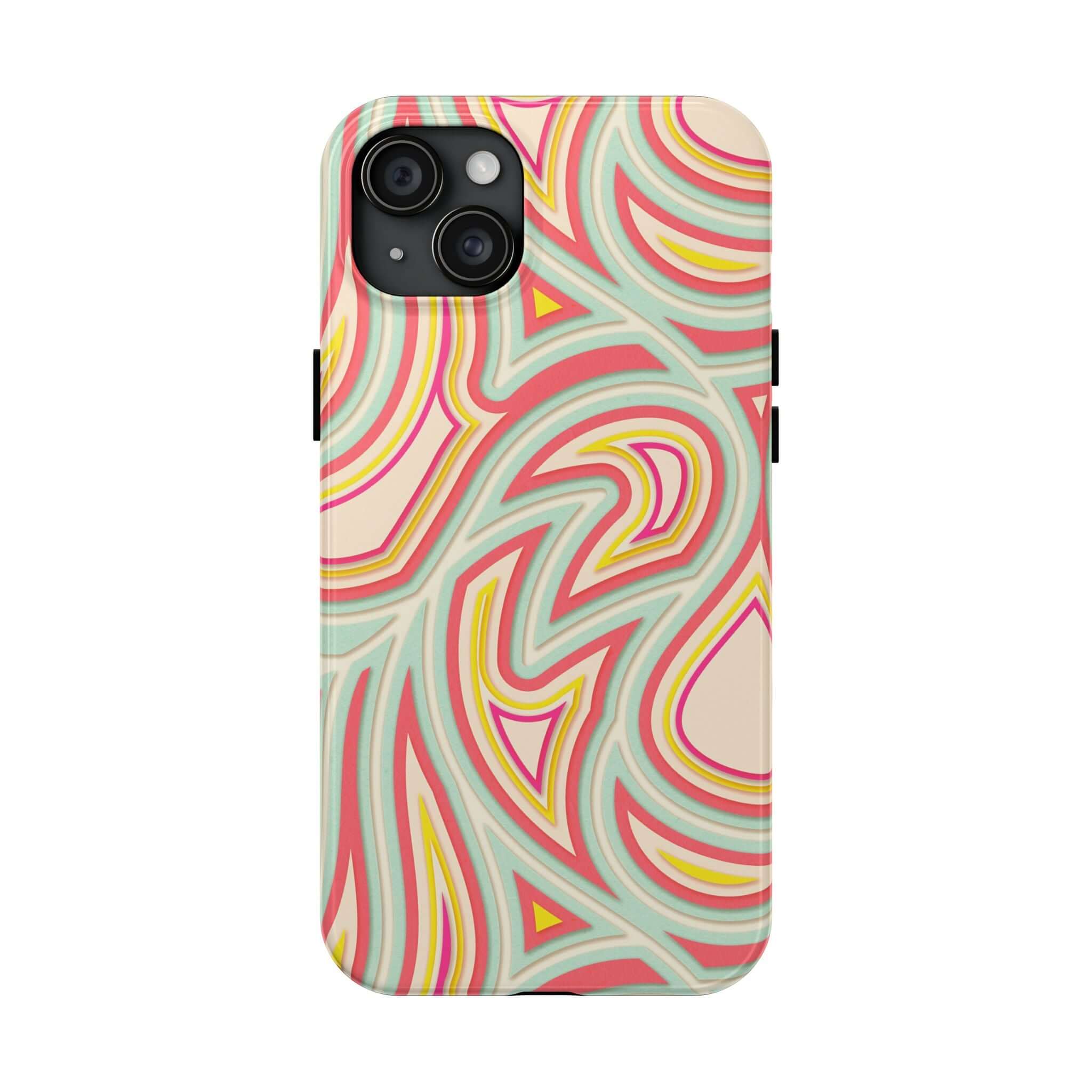 Groovy Waves retro abstract cute iPhone case with colorful swirls and flowers, perfect phone cover for iPhone and Samsung phones